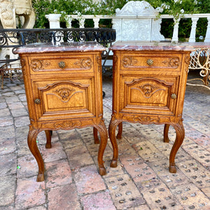 Pair of Antique Oak Bedside Pedestals with Marble Top - SOLD