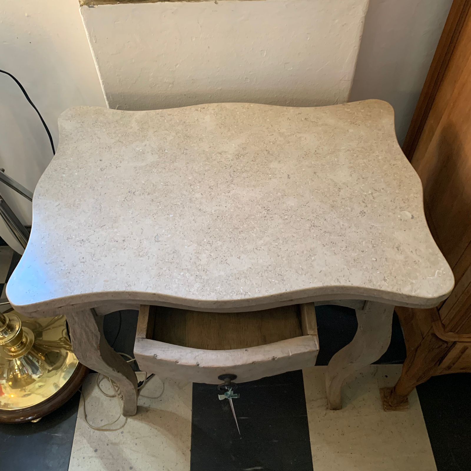 Stained Mahogany Bedside Pedestal with Marble Top - SOLD