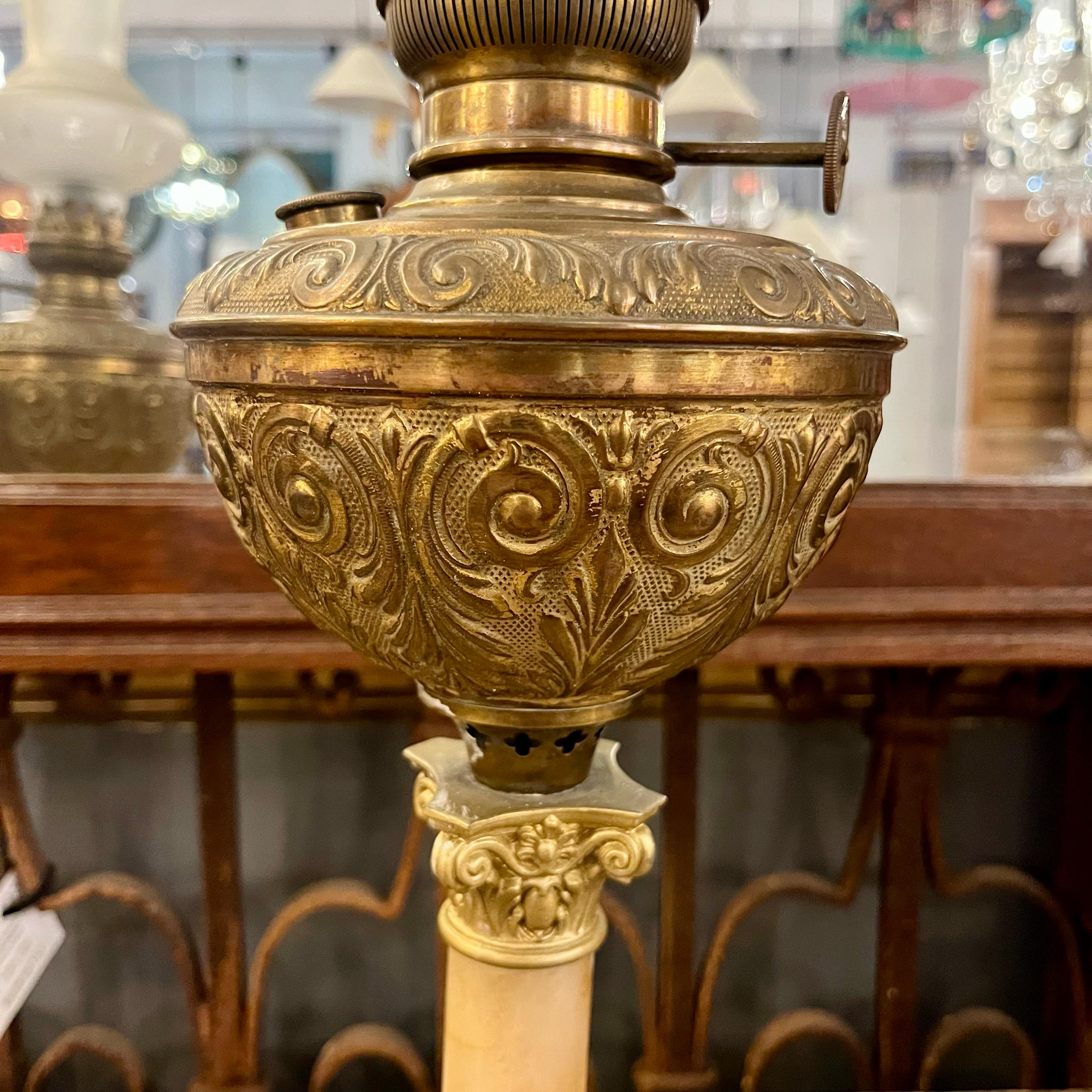 Pair of Brass and Onyx Lams with Frosted Shade