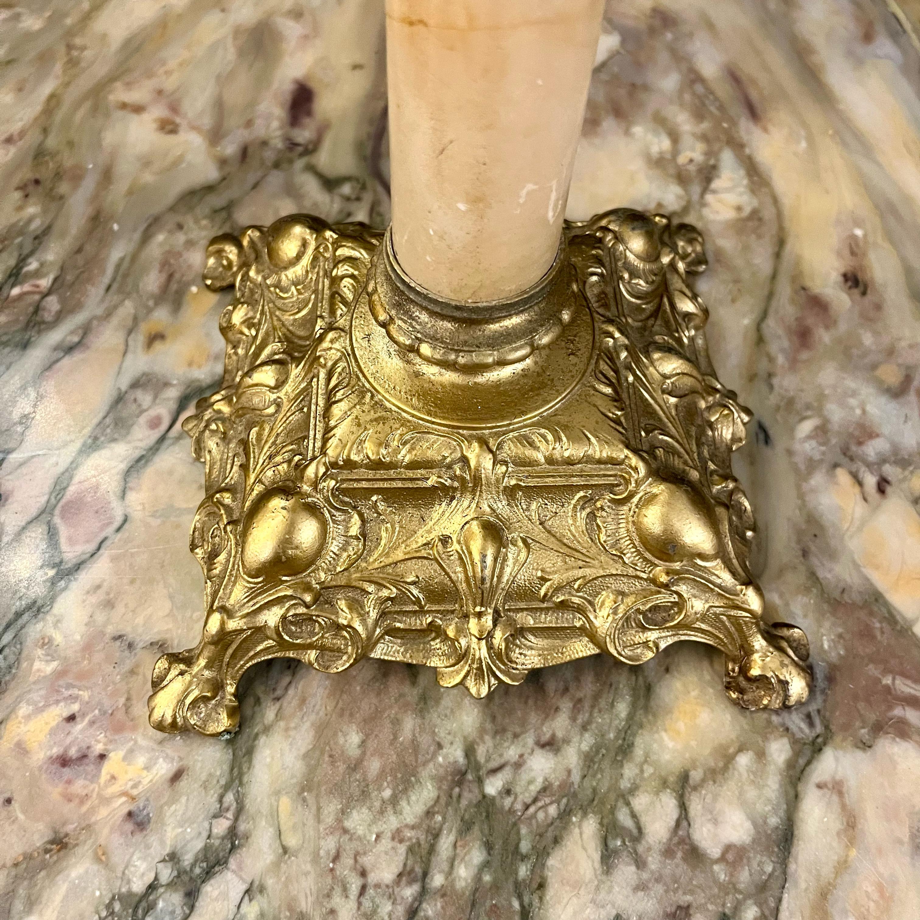 Pair of Brass and Onyx Lams with Frosted Shade