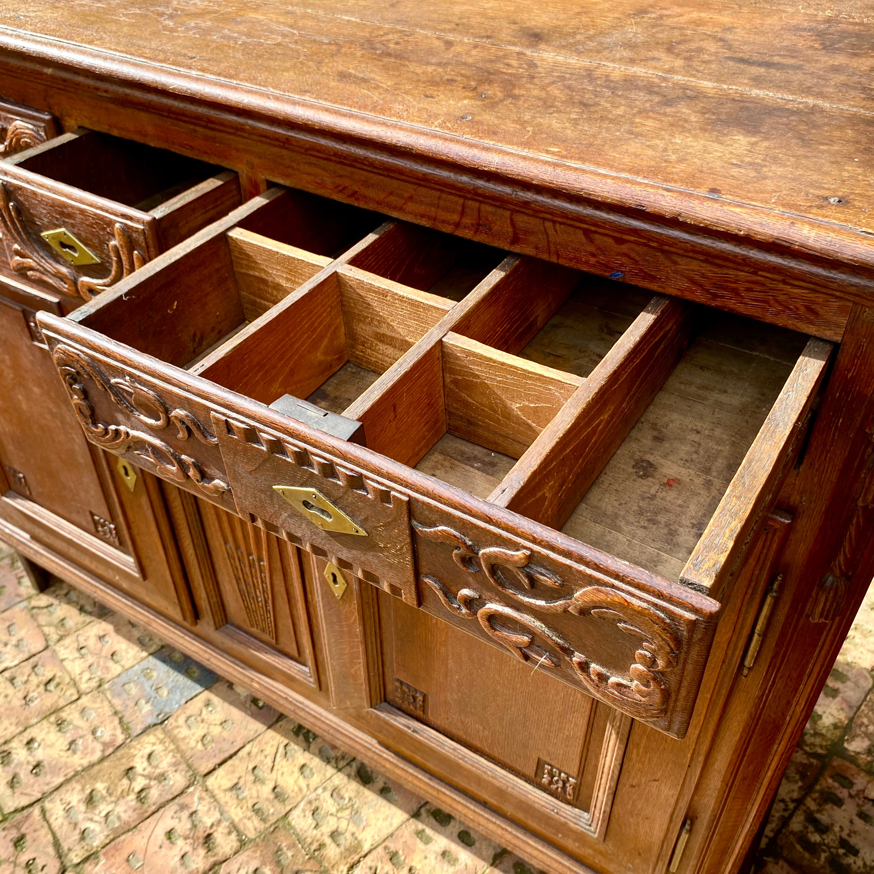 Large Antique Carved Oak Server