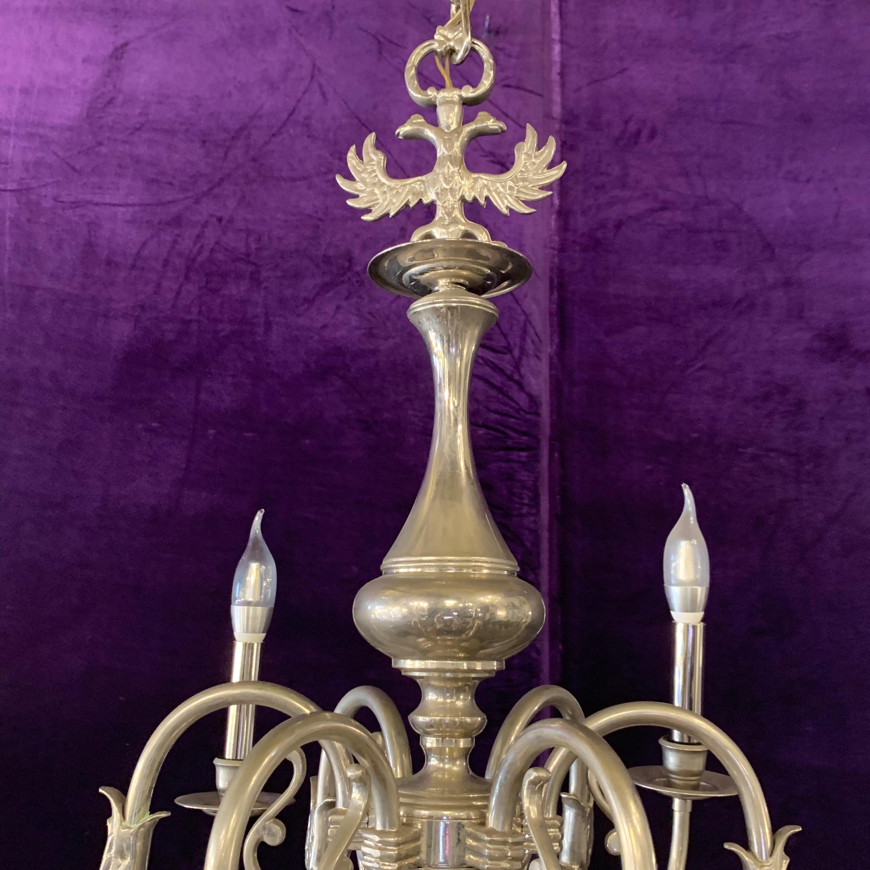 Antique Polished Nickel Flemish Chandelier with Fish Detail - SOLD