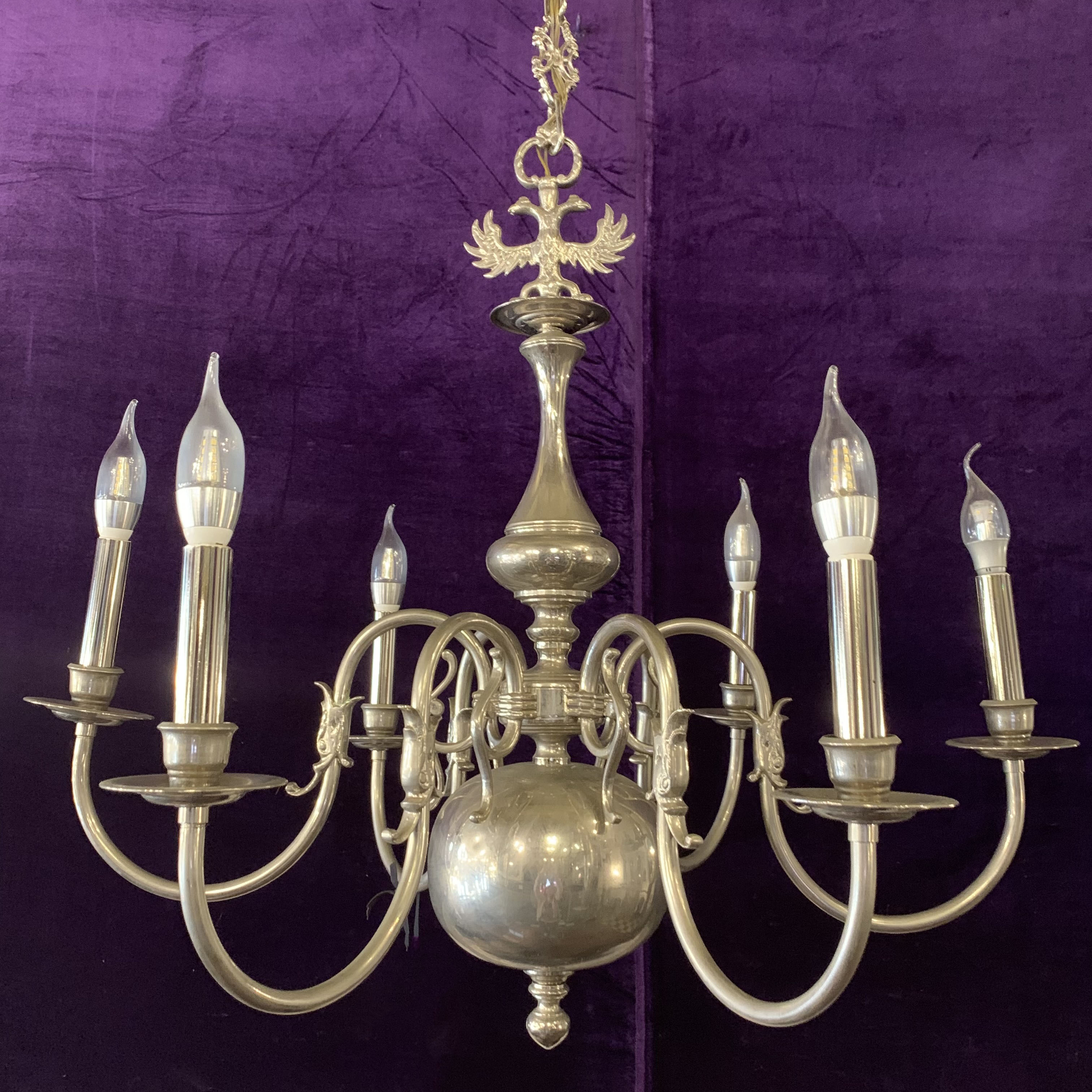 Antique Polished Nickel Flemish Chandelier with Fish Detail - SOLD