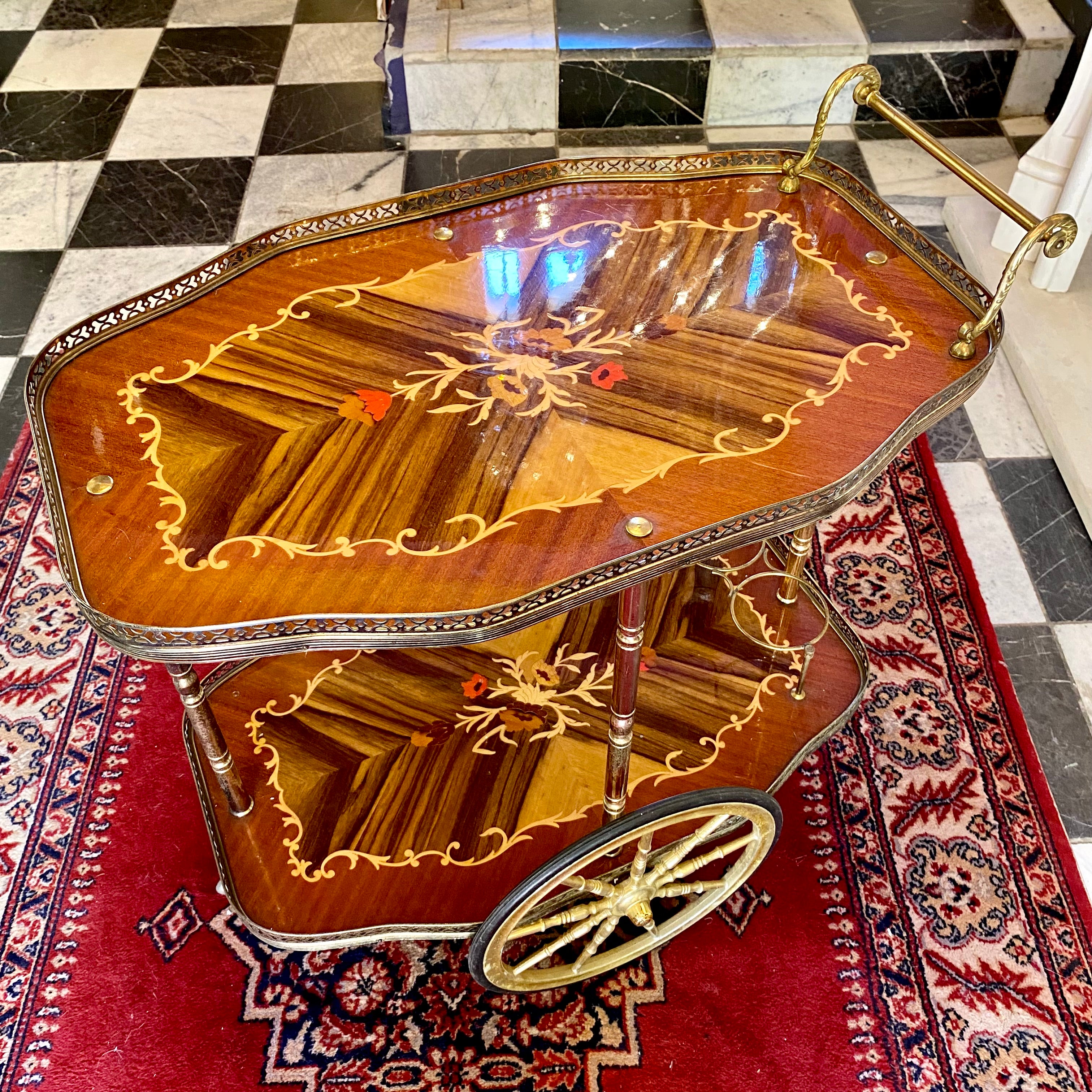 Vintage Inlaid Drinks Trolley with Stunning Inlay