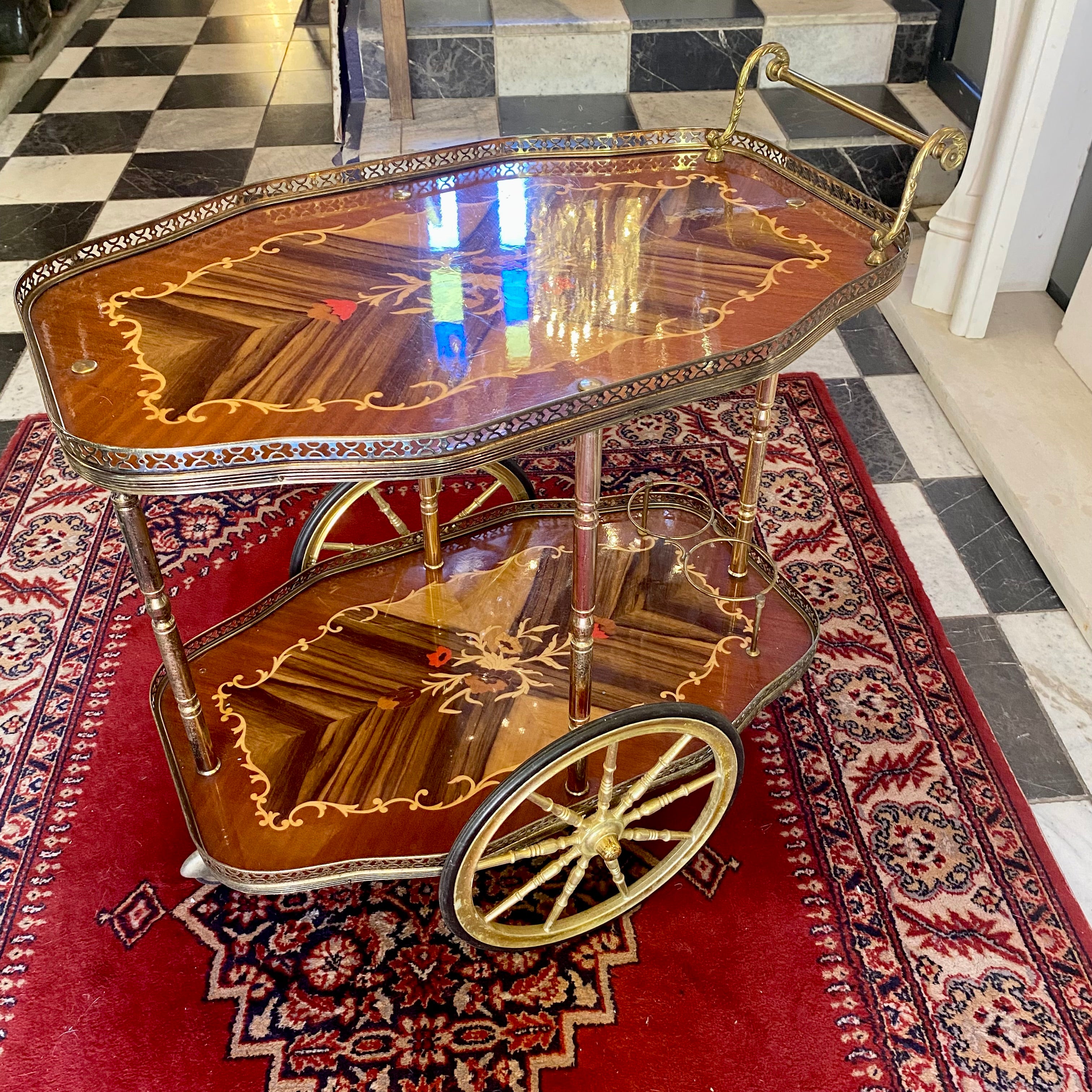 Vintage Inlaid Drinks Trolley with Stunning Inlay