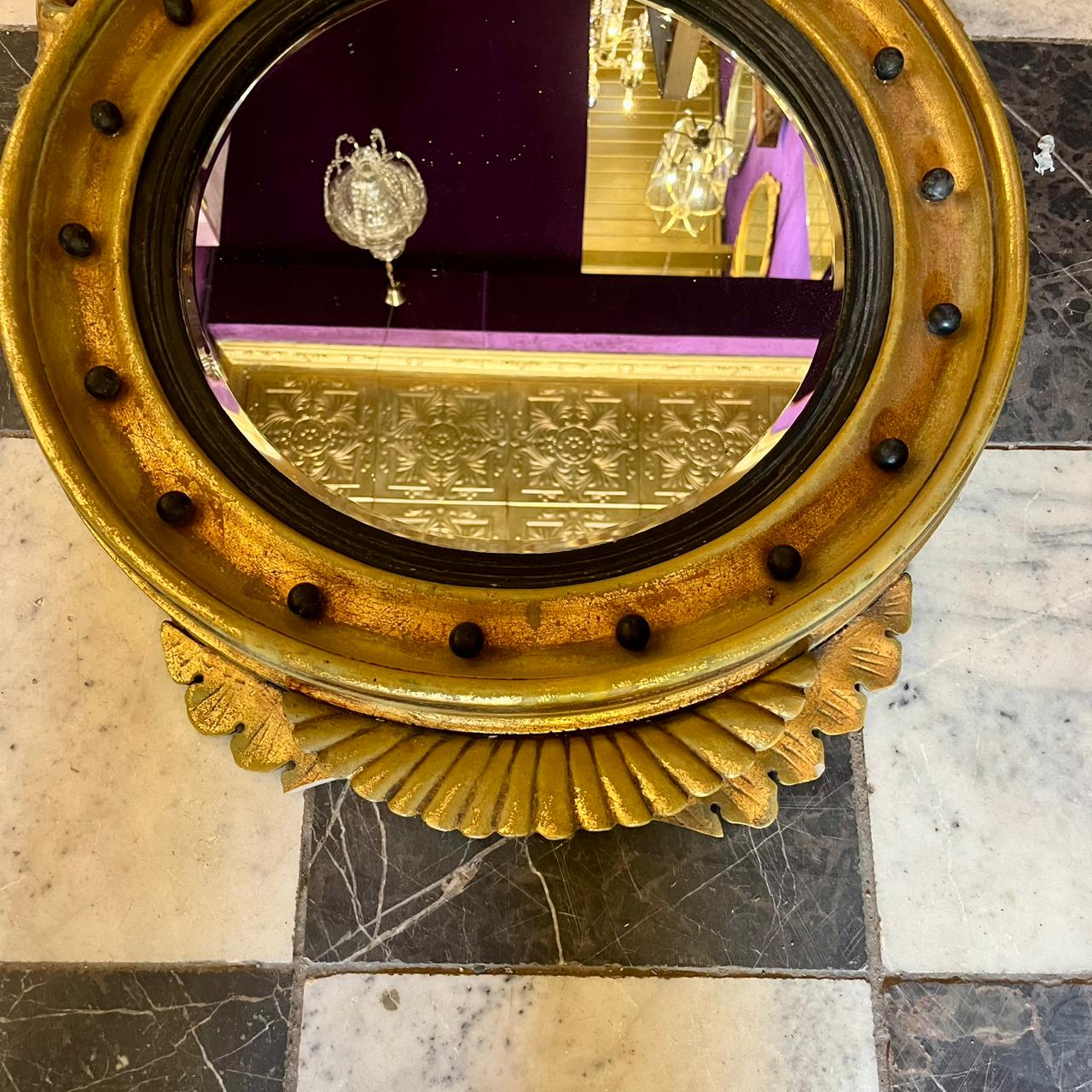 Vintage Gold Round Mirror Adorned with an Eagle