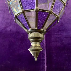 Antique Brass Lantern with Pressed Glass Panels - SOLD