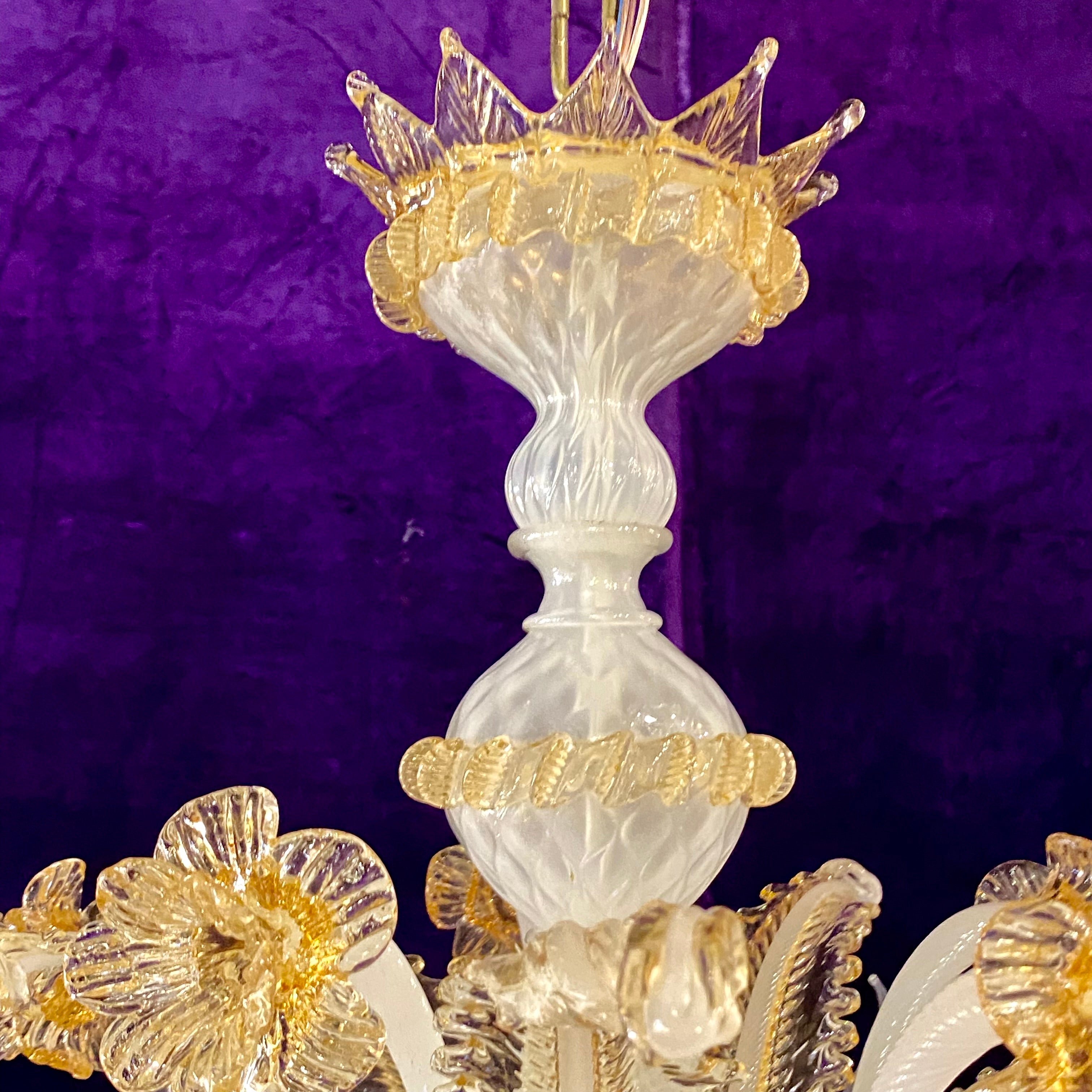 Stunning Opaque and Gold Accent Murano Chandelier - SOLD