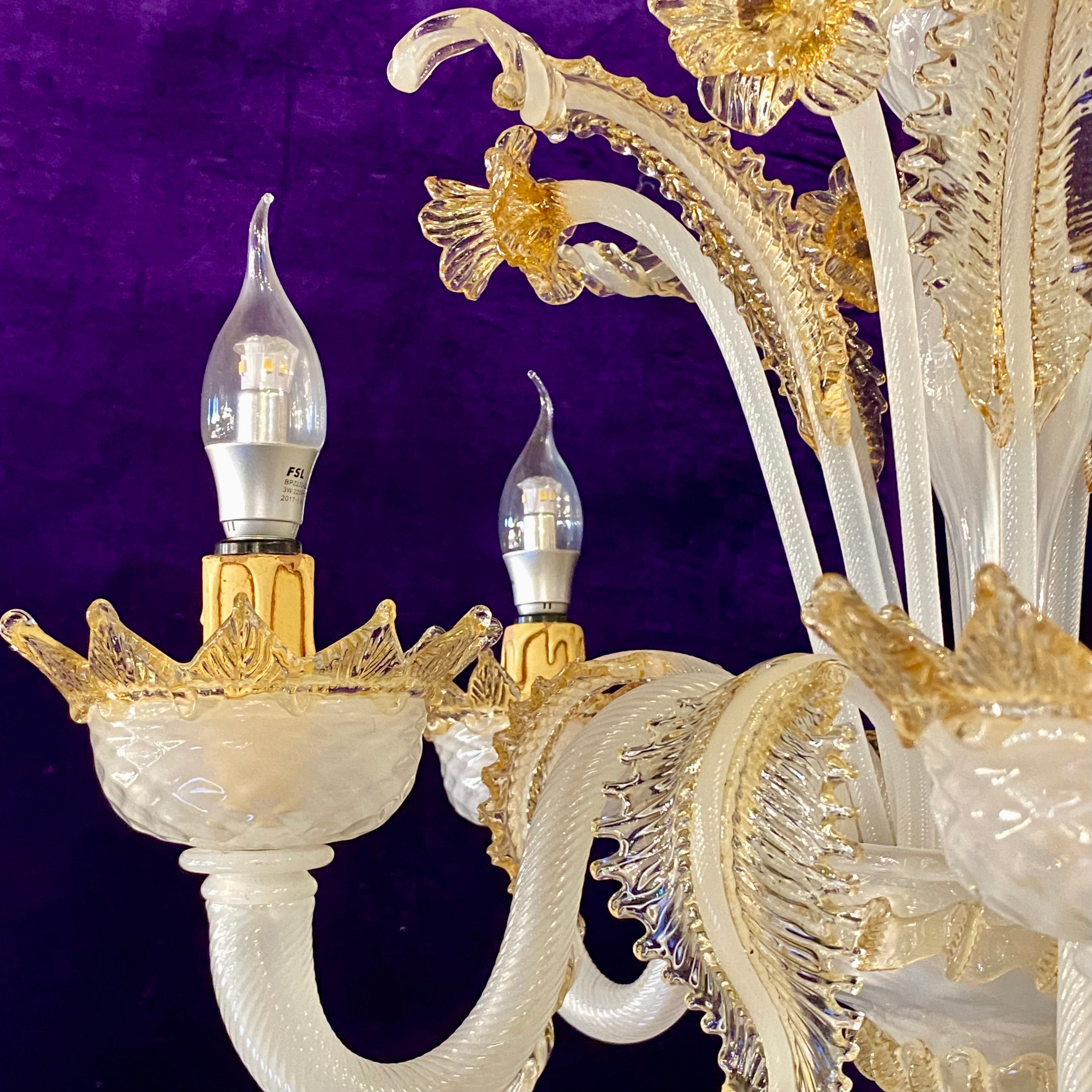 Stunning Opaque and Gold Accent Murano Chandelier - SOLD