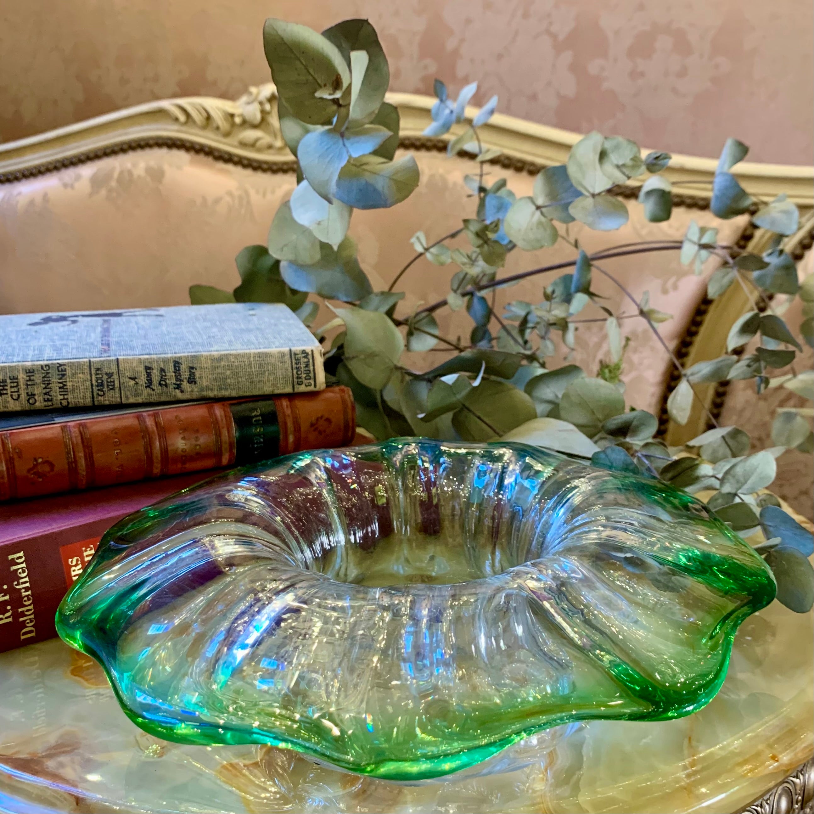 Large Green Rimmed Murano Dish - SOLD