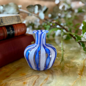 Tiny Striped Blue and White Murano Vase - SOLD