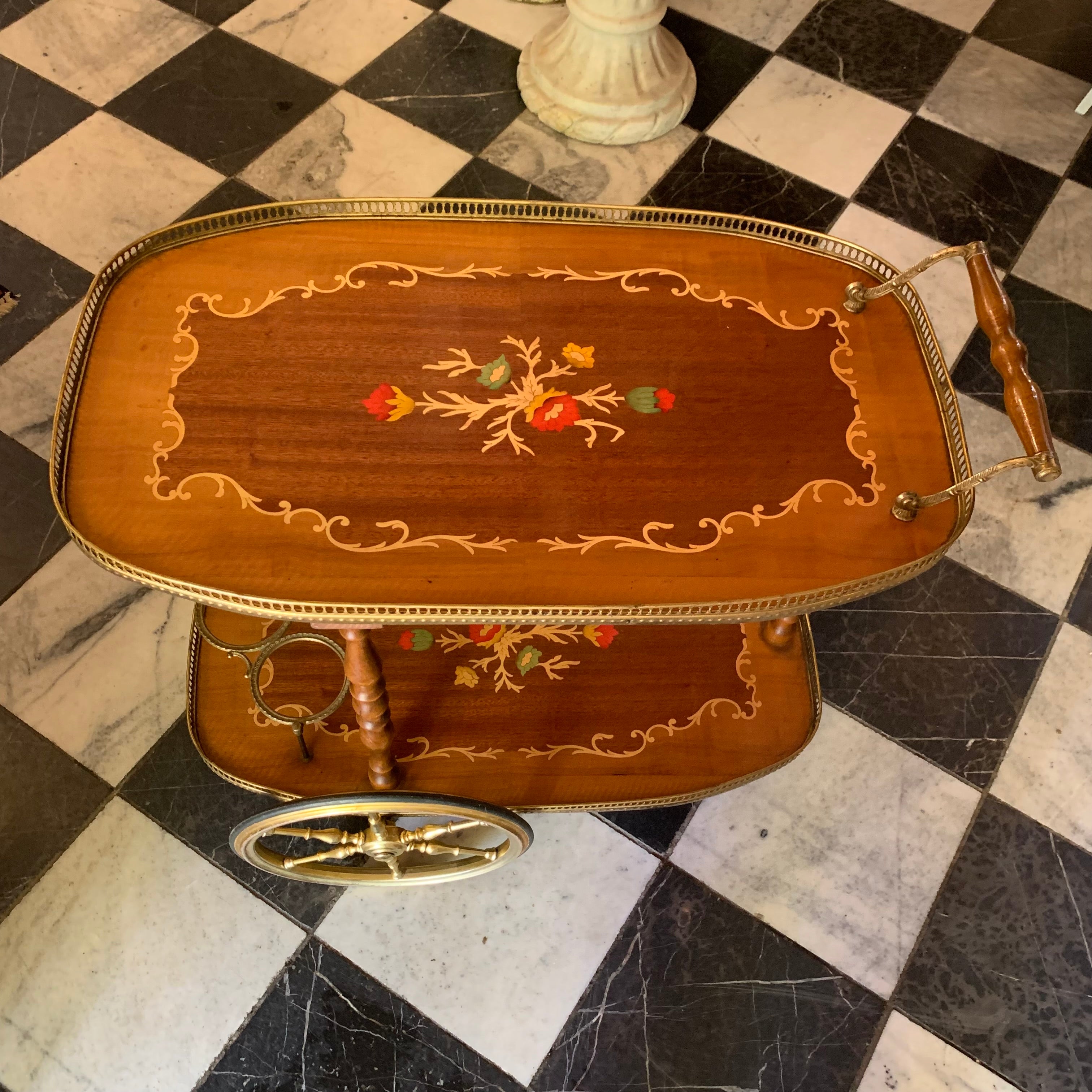 Vintage Inlaid Drinks Trolley