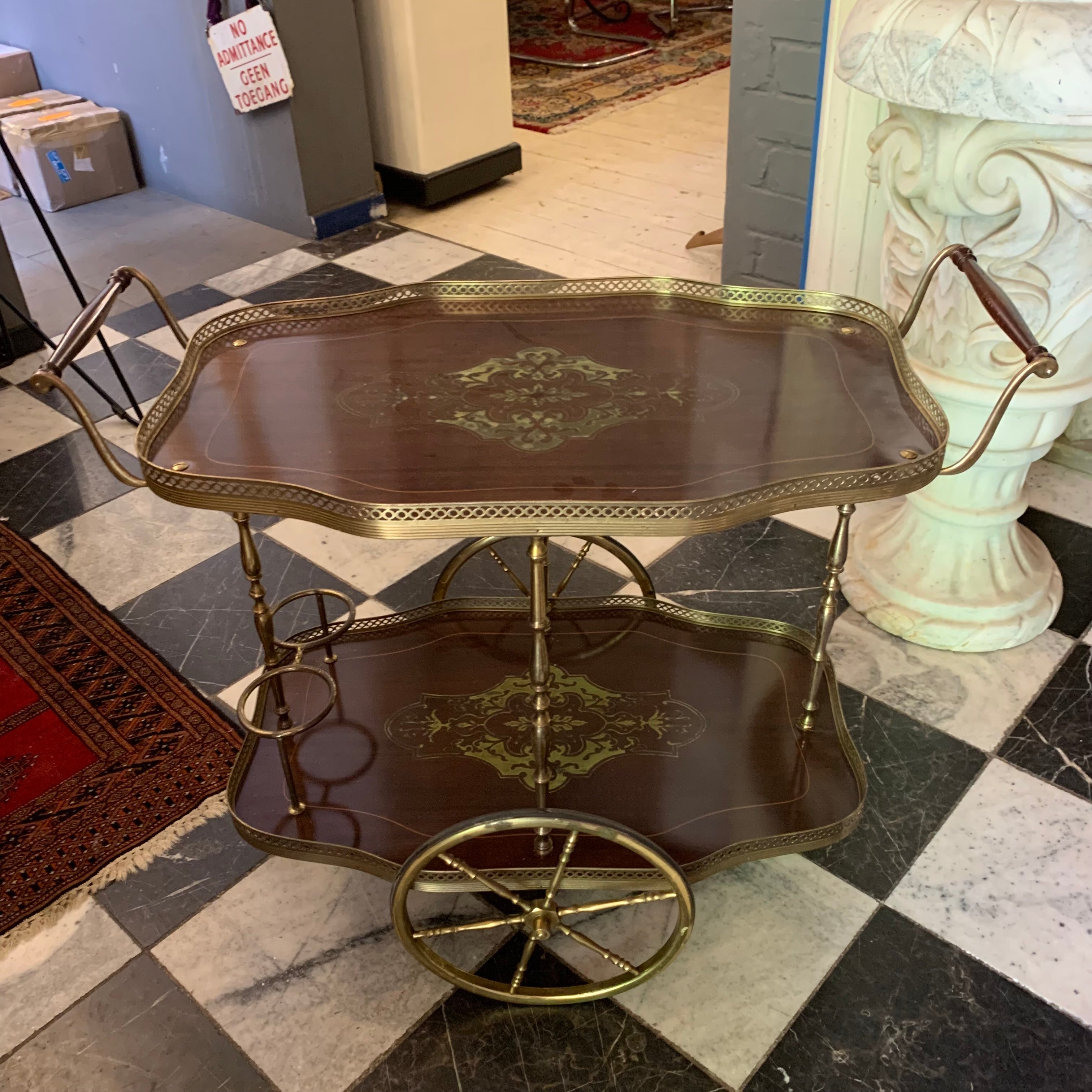 Vintage Inlaid Drinks Trolley with  Double Ended Handles - SOLD