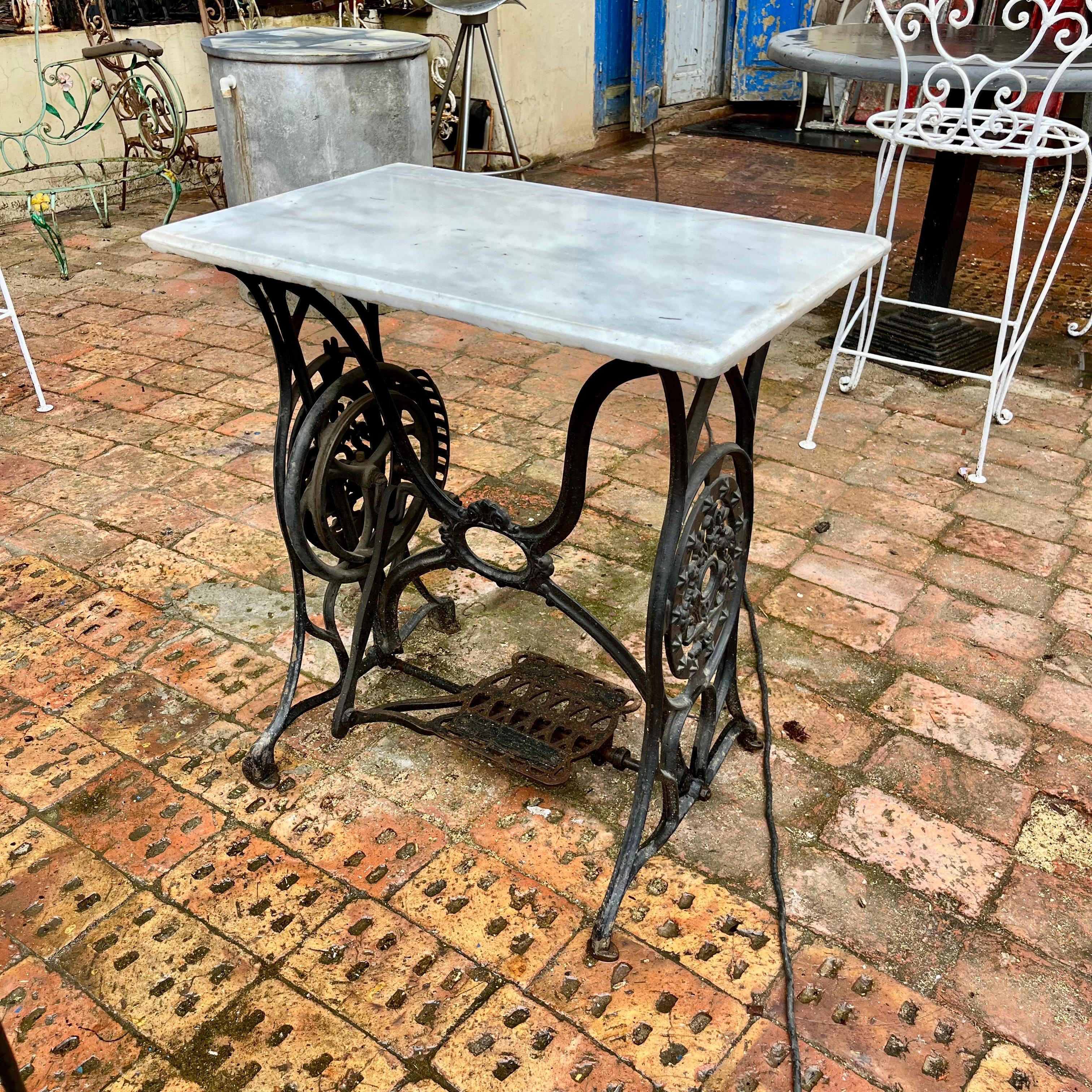 Out Door Marble and Cast Iron Sewing Machine Table