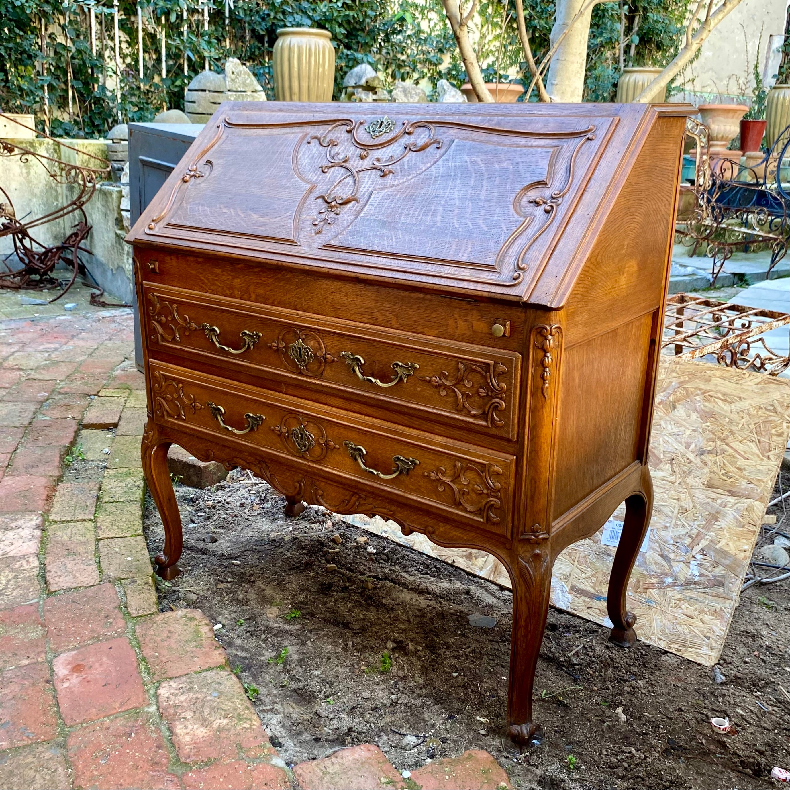 Antique French Oak Writing Bureau