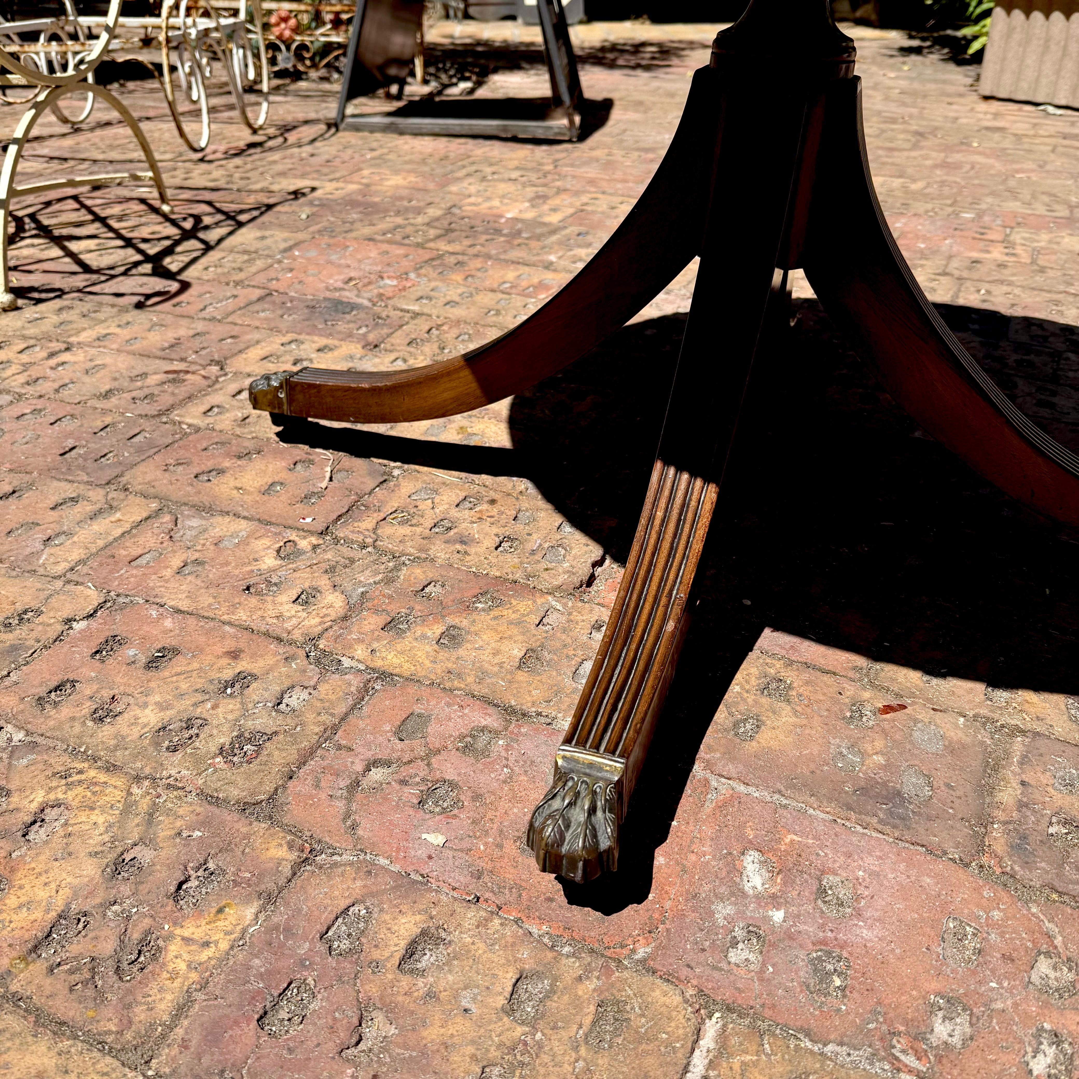 Regency-Style Mahogany Drum Table with Tooled Leather Top, c. Early 20th Century