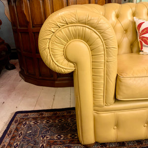 Vintage Sunshine Yellow Leather Button Sofas - SOLD