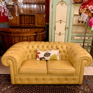 Vintage Sunshine Yellow Leather Button Sofas - SOLD