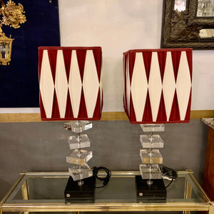 Mid Century Pair of Perspex Stacked Table Lamps