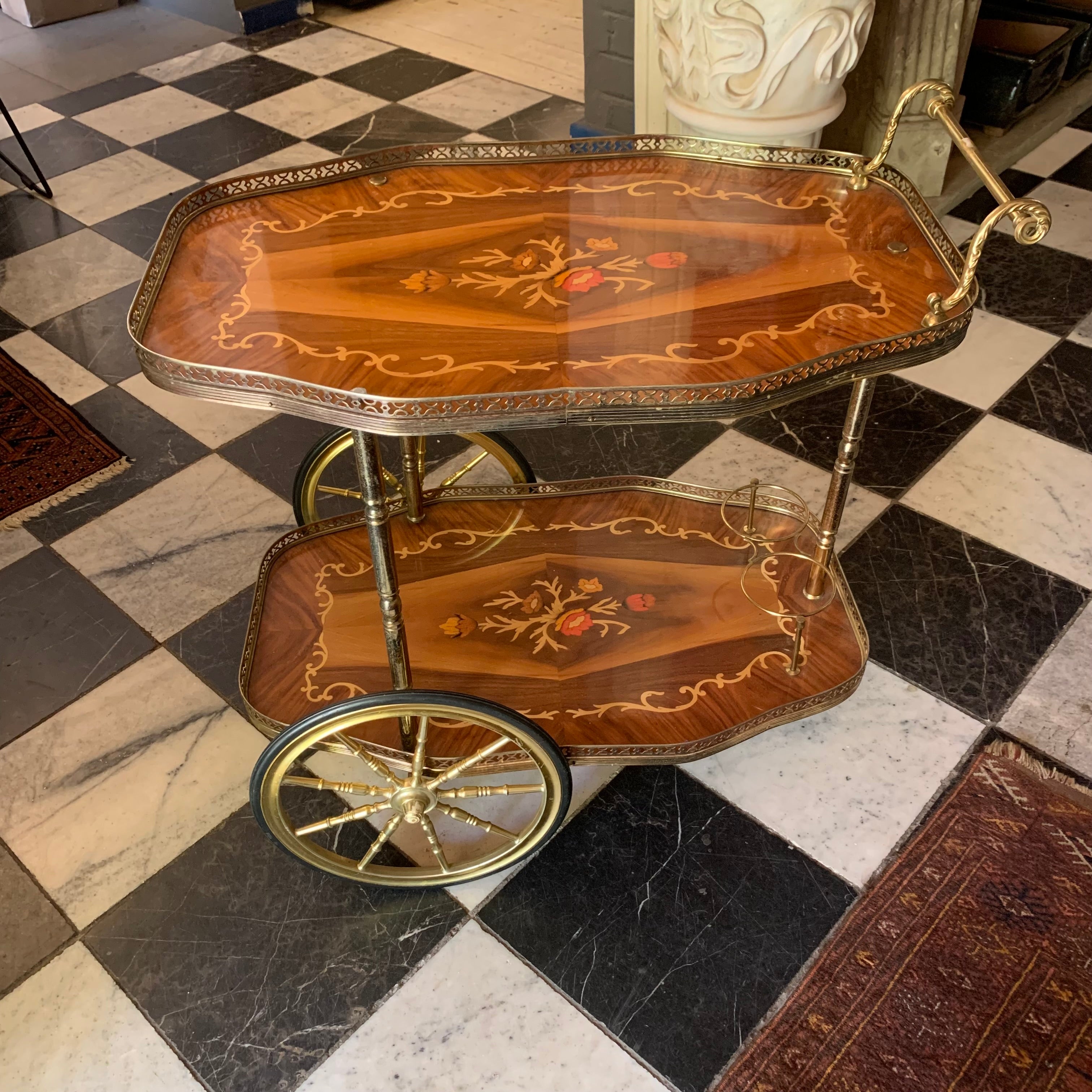 Vintage Inlaid Drinks Trolley