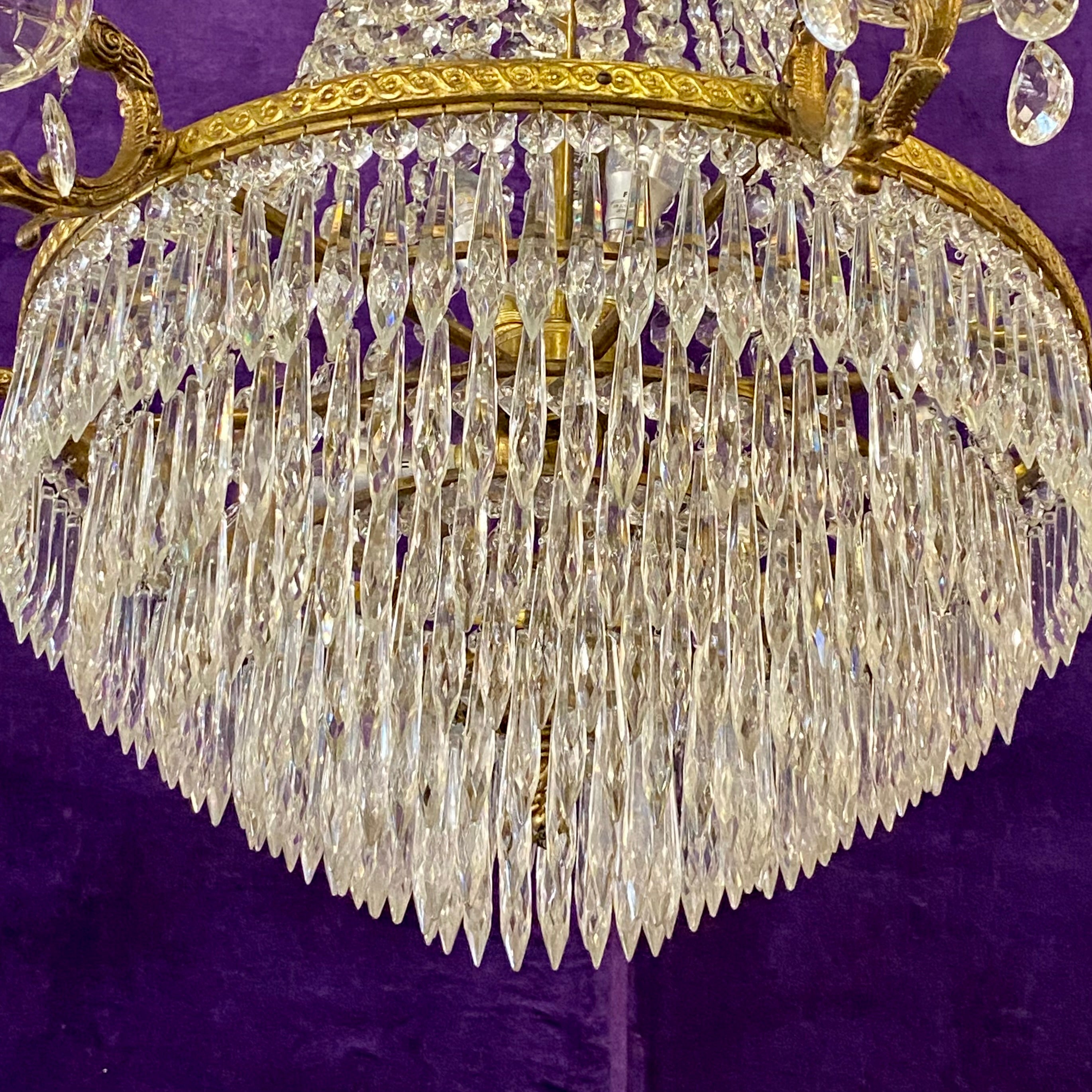 Antique Gilt Metal and Crystal Neoclassical Chandelier