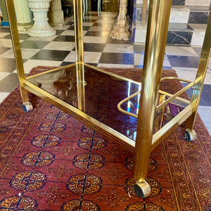 Rare Vintage Smoked Glass and Brass Drinks Trolley - SOLD