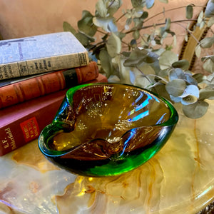 Stylish Amber and Green Murano Ashtray