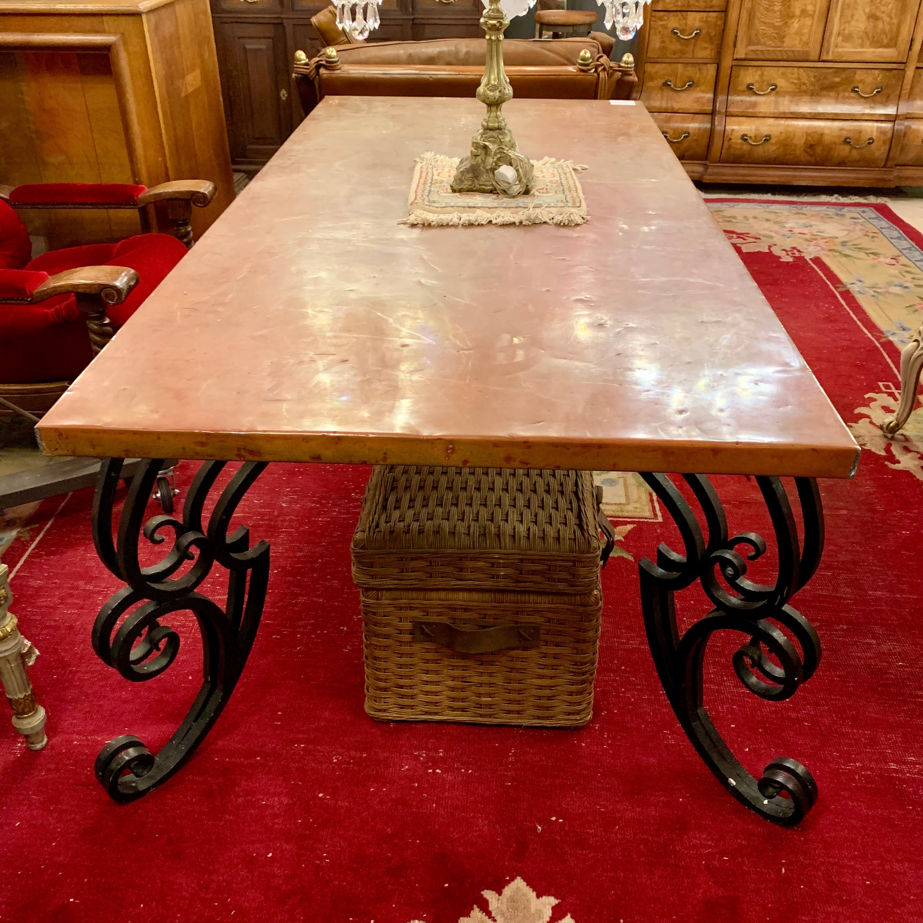 Wrought Iron Base and Copper Top Dining Table