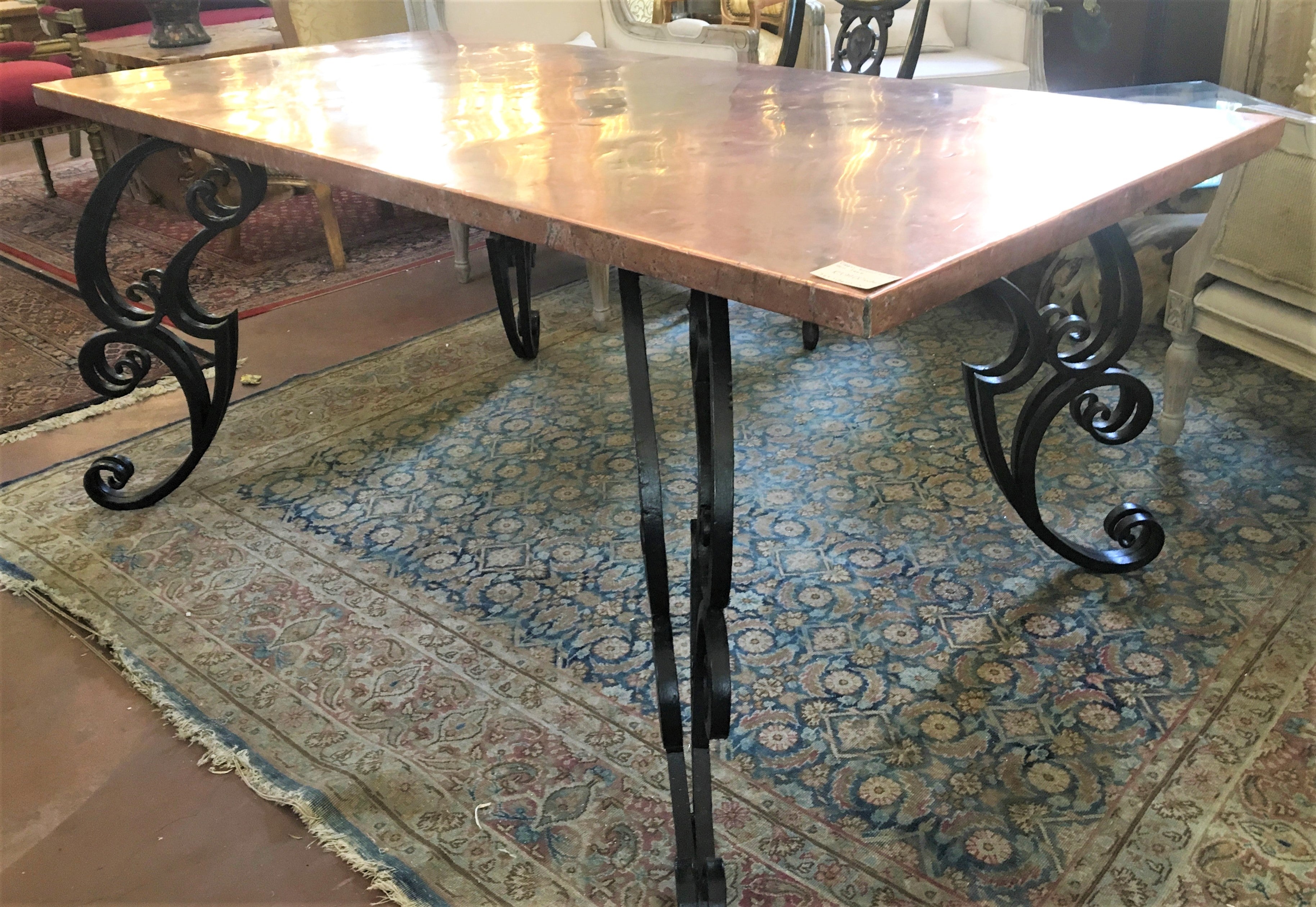 Wrought Iron Base and Copper Top Dining Table