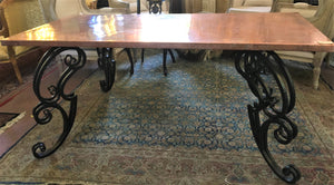 Wrought Iron Base and Copper Top Dining Table