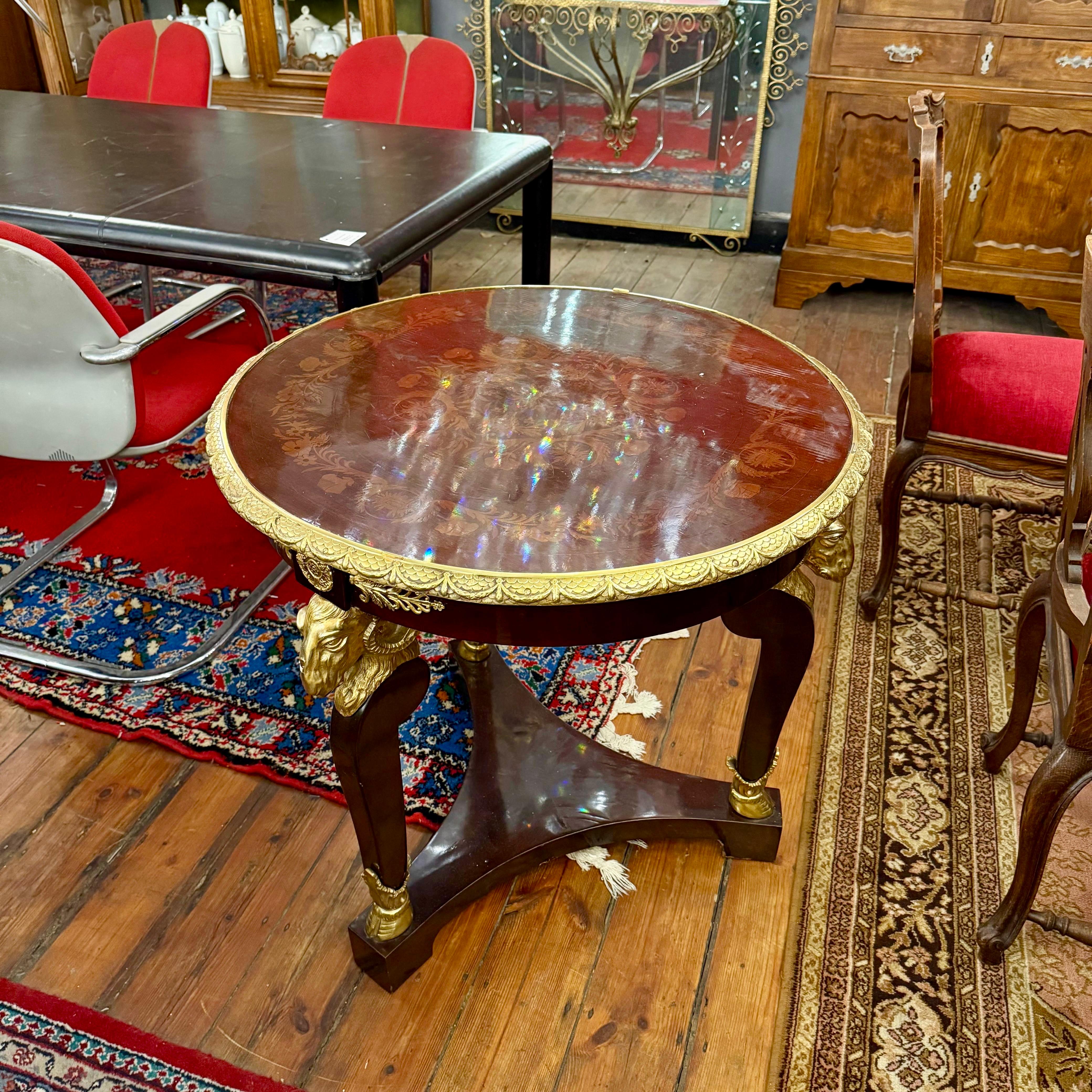 Empire Style Centre Table with Ram’s Head Mounts in Rosewood Veneer, Mid-20th Century