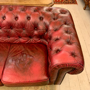 Luxurious Maroon Leather Three Seater Chestfield $