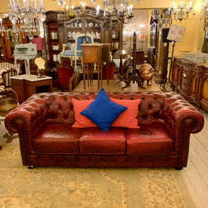 Luxurious Maroon Leather Three Seater Chestfield $