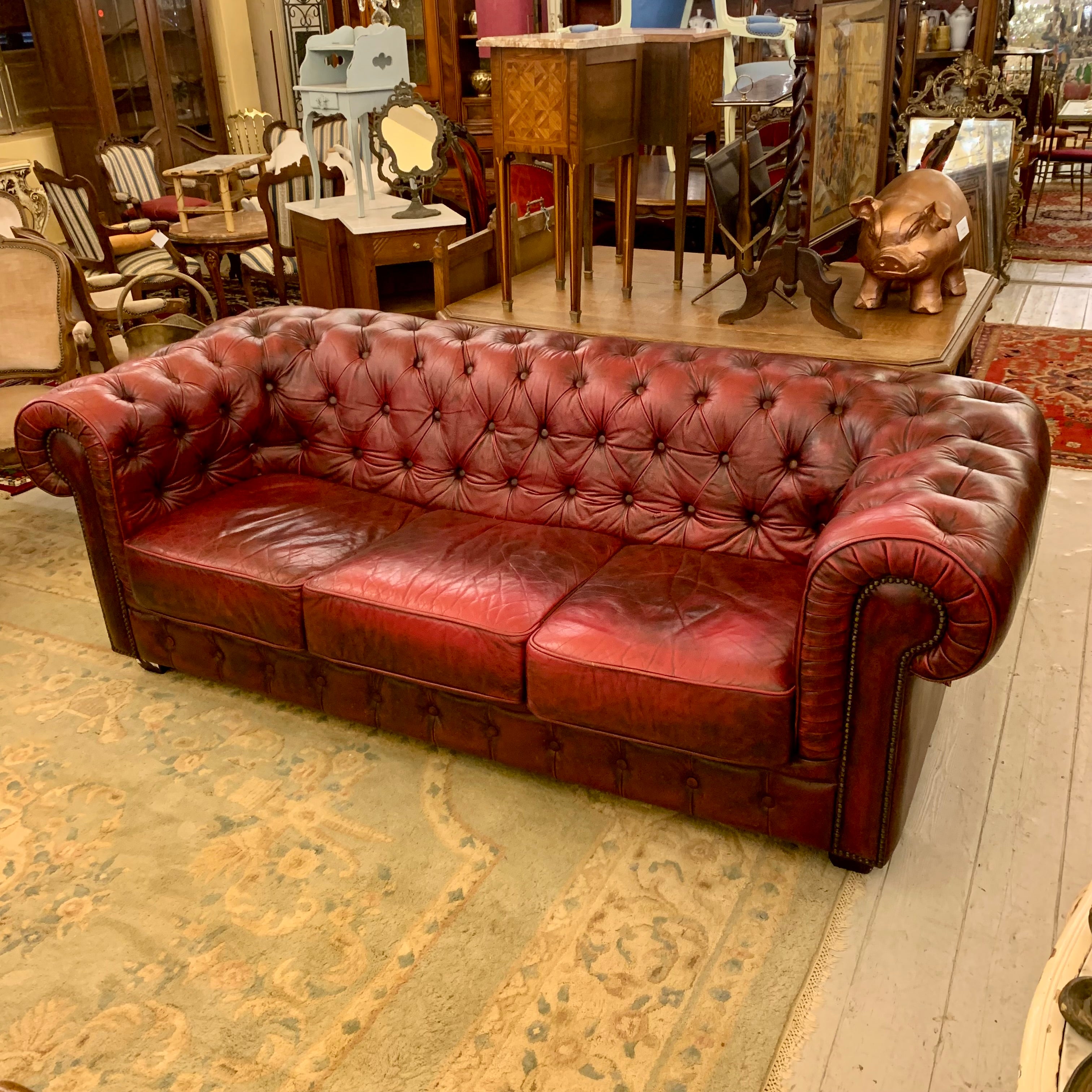 Luxurious Maroon Leather Three Seater Chestfield $