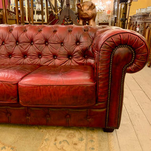 Luxurious Maroon Leather Three Seater Chestfield $