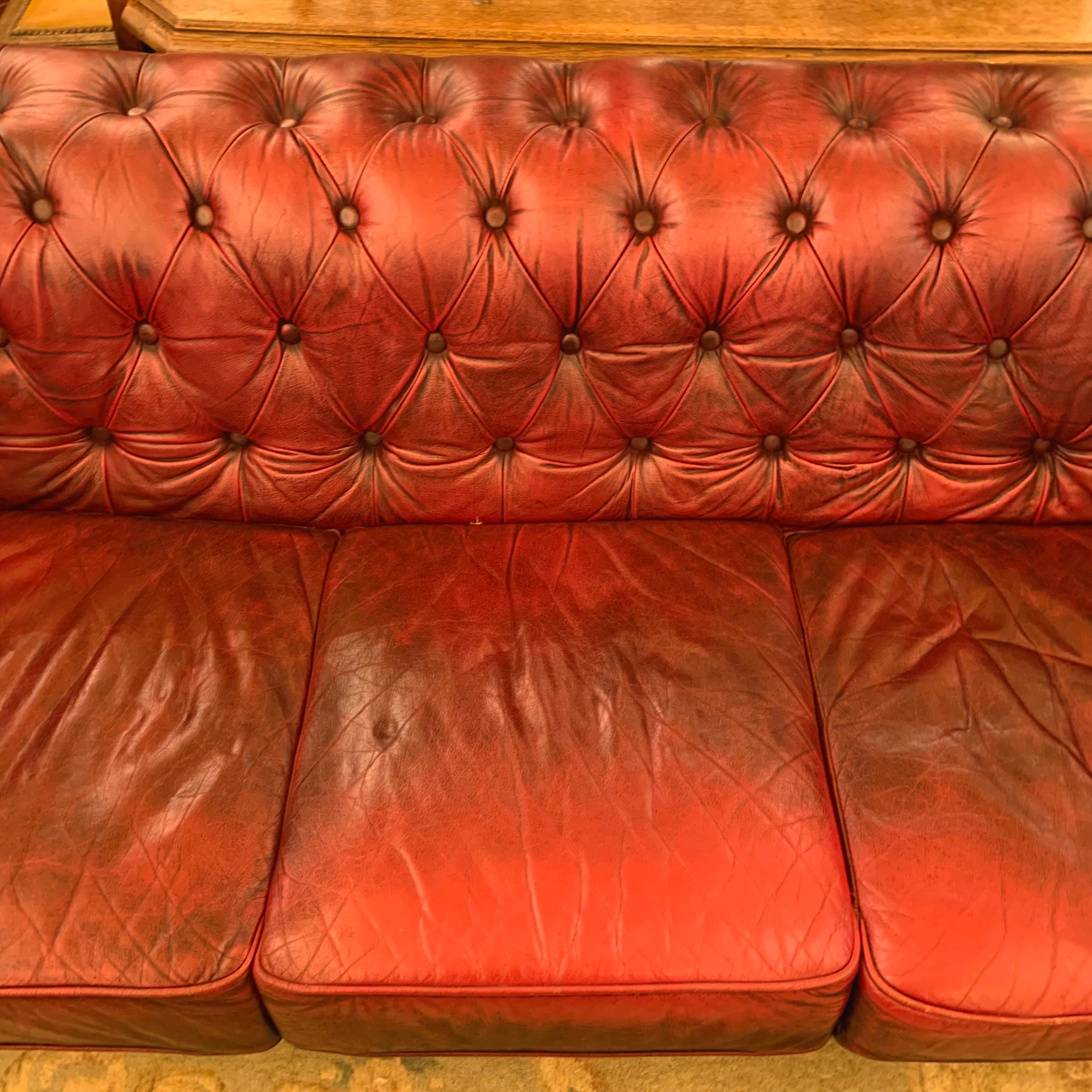 Luxurious Maroon Leather Three Seater Chestfield $