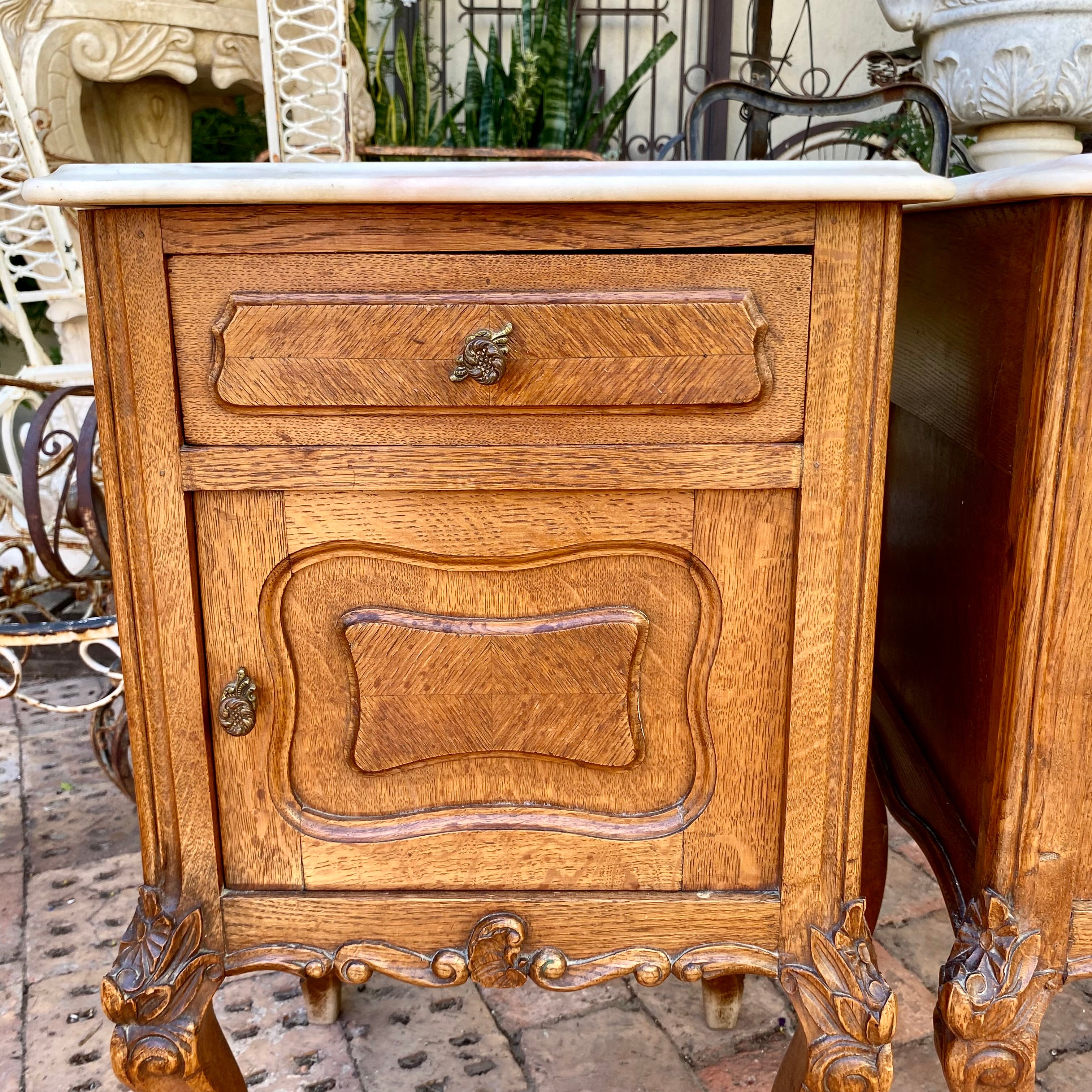 Pretty Pair of Antique Oak French Bedside Pedestals