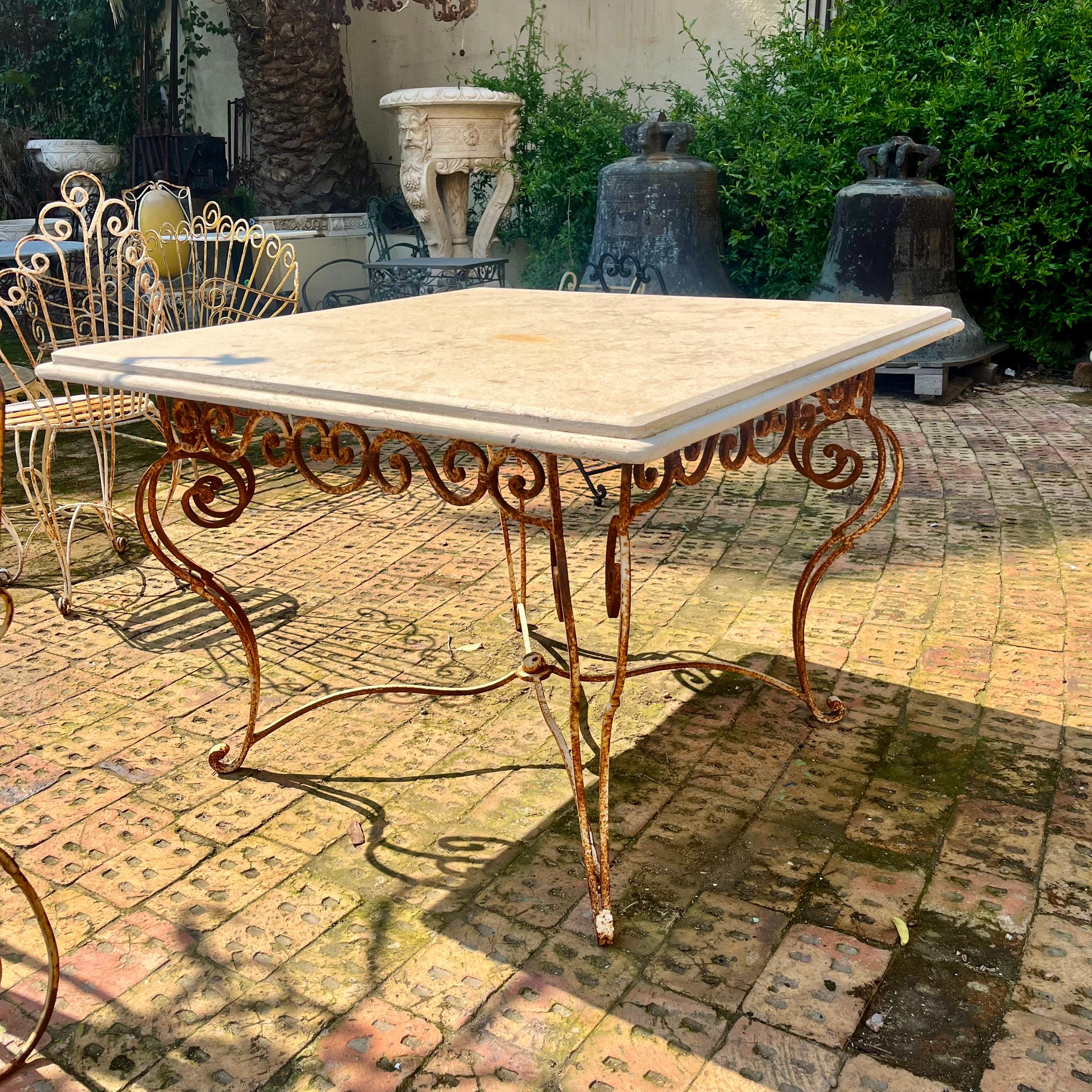 Rustic Wrought Iron Table with Marble Top