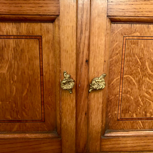 Antique Pair of Oak Pedestals with Striking Marble Top - SOLD