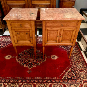 Antique Pair of Oak Pedestals with Striking Marble Top - SOLD