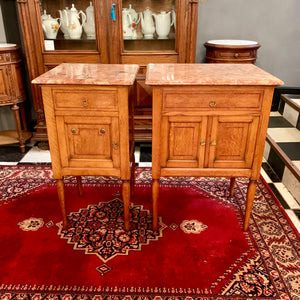 Antique Pair of Oak Pedestals with Striking Marble Top - SOLD