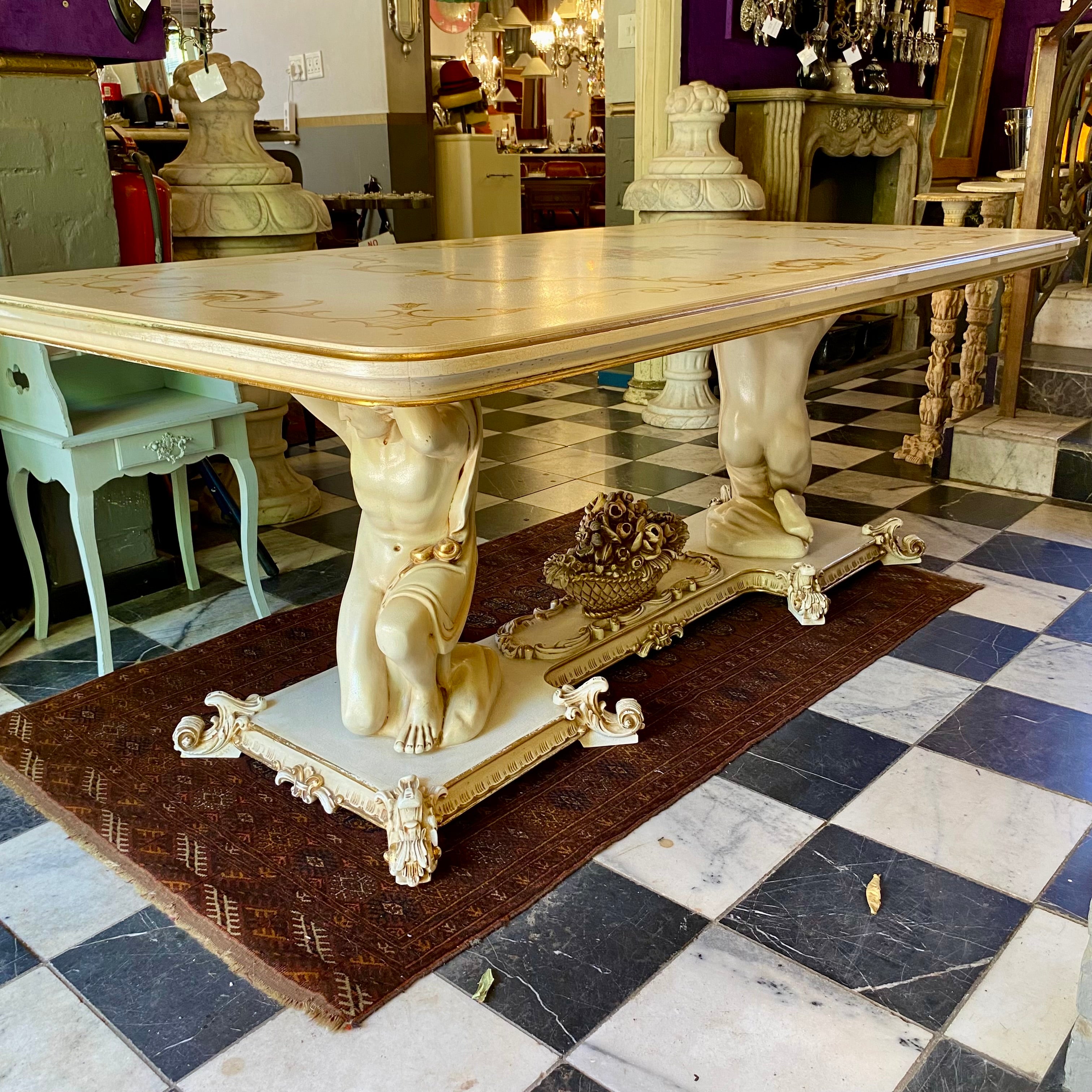 Exquisite Italian Hand Painted and Gilt Dining Room Table Set