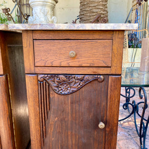 Edwardian Era Dark Oak Bedside Pedestals with Marble Top