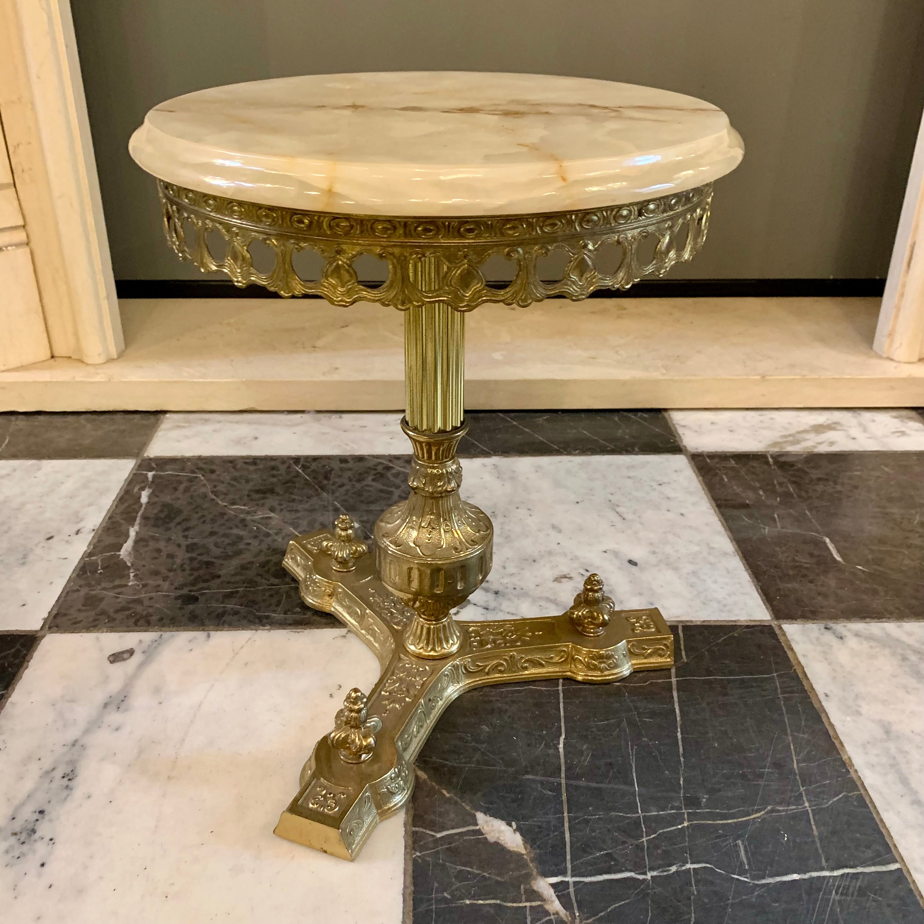 Petite Antique Onyx and Brass Side Table