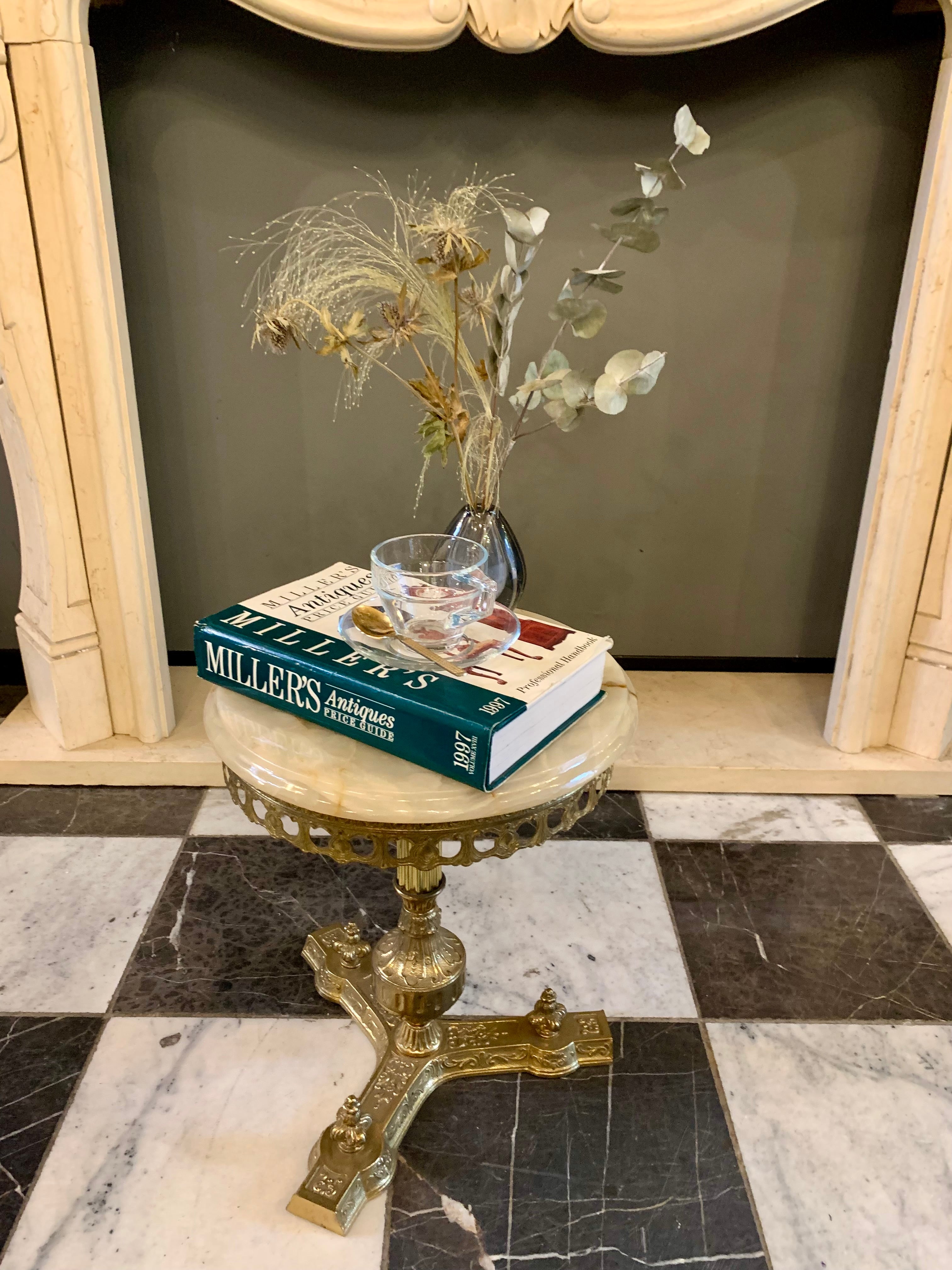 Petite Antique Onyx and Brass Side Table