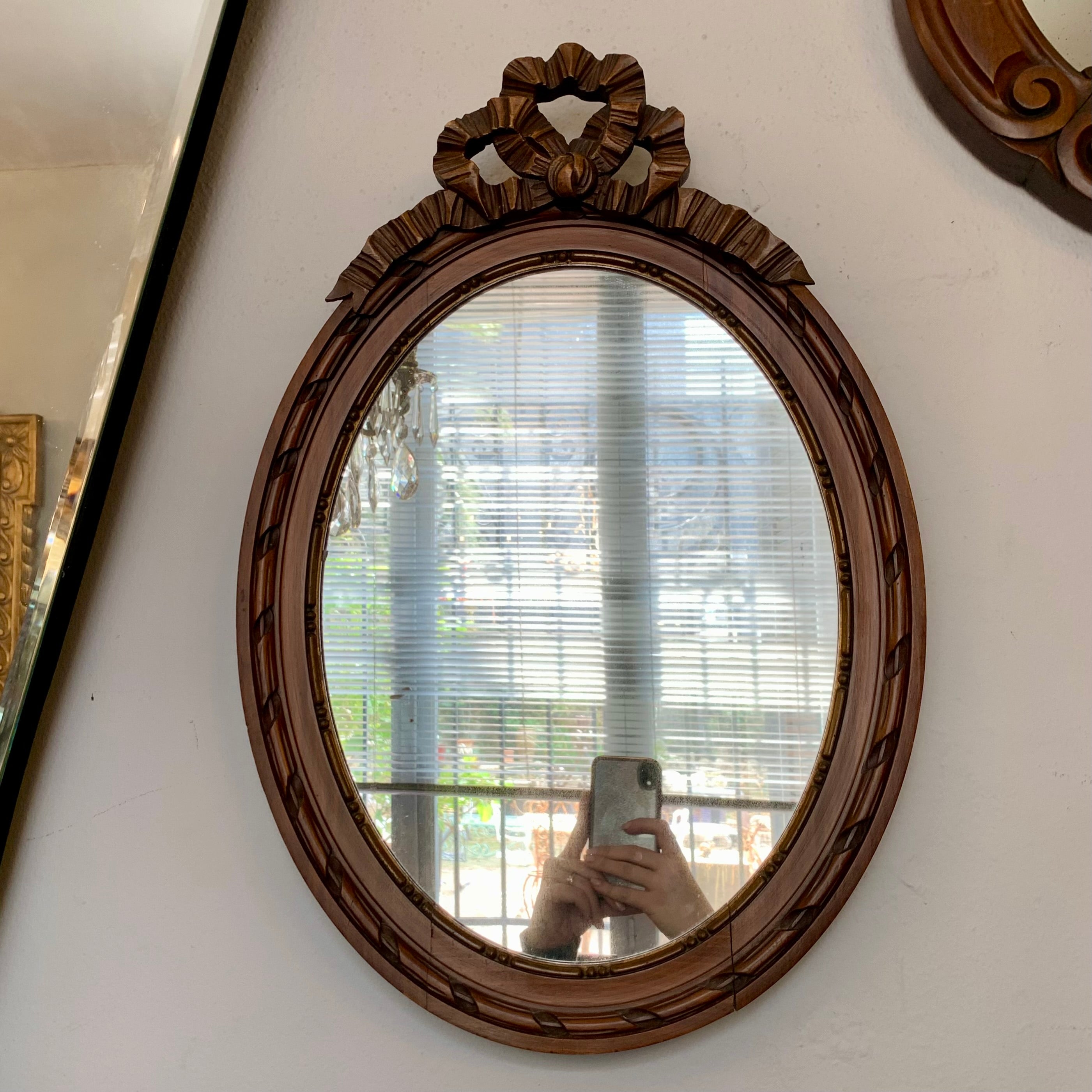 Petite Antique Walnut Oval Mirror