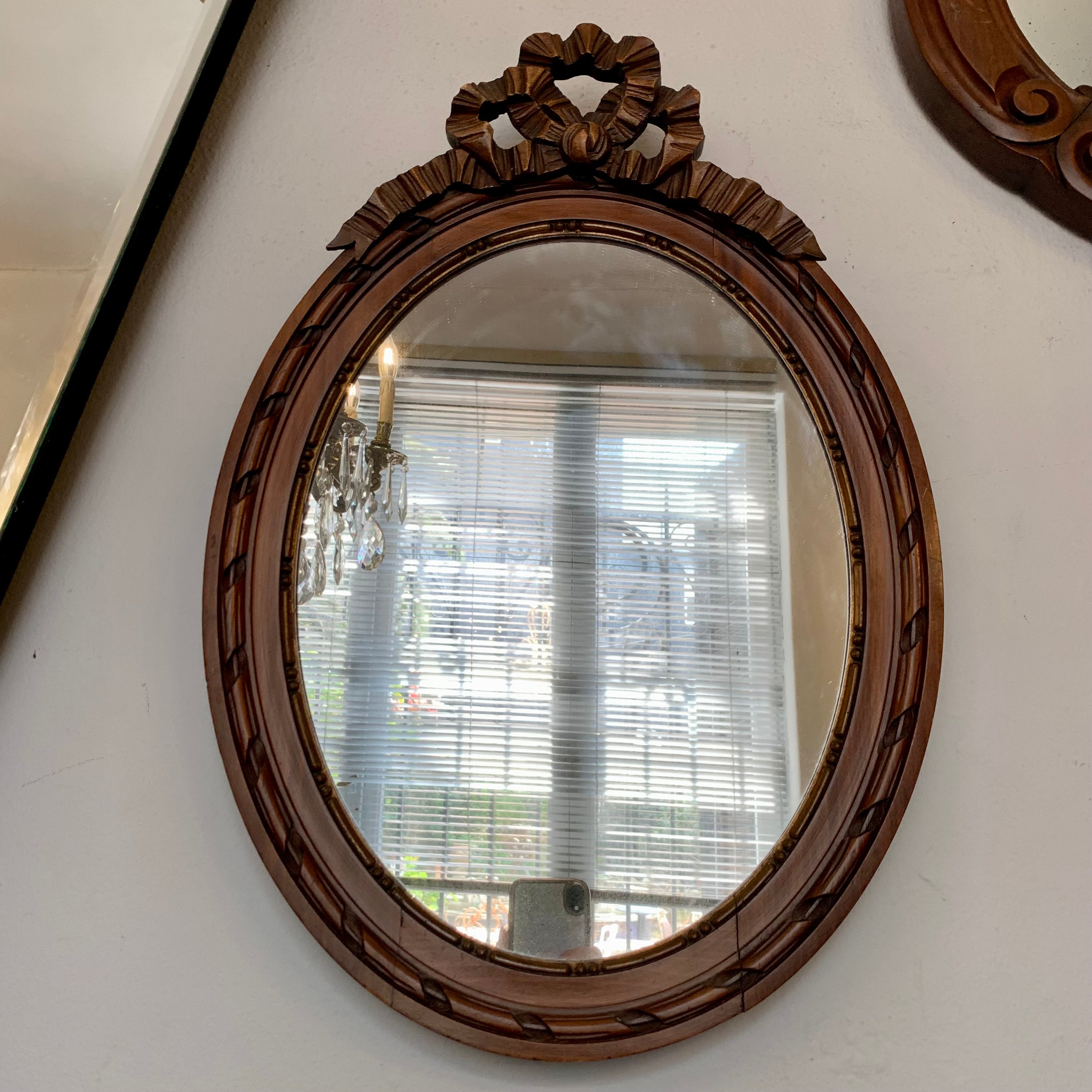 Petite Antique Walnut Oval Mirror