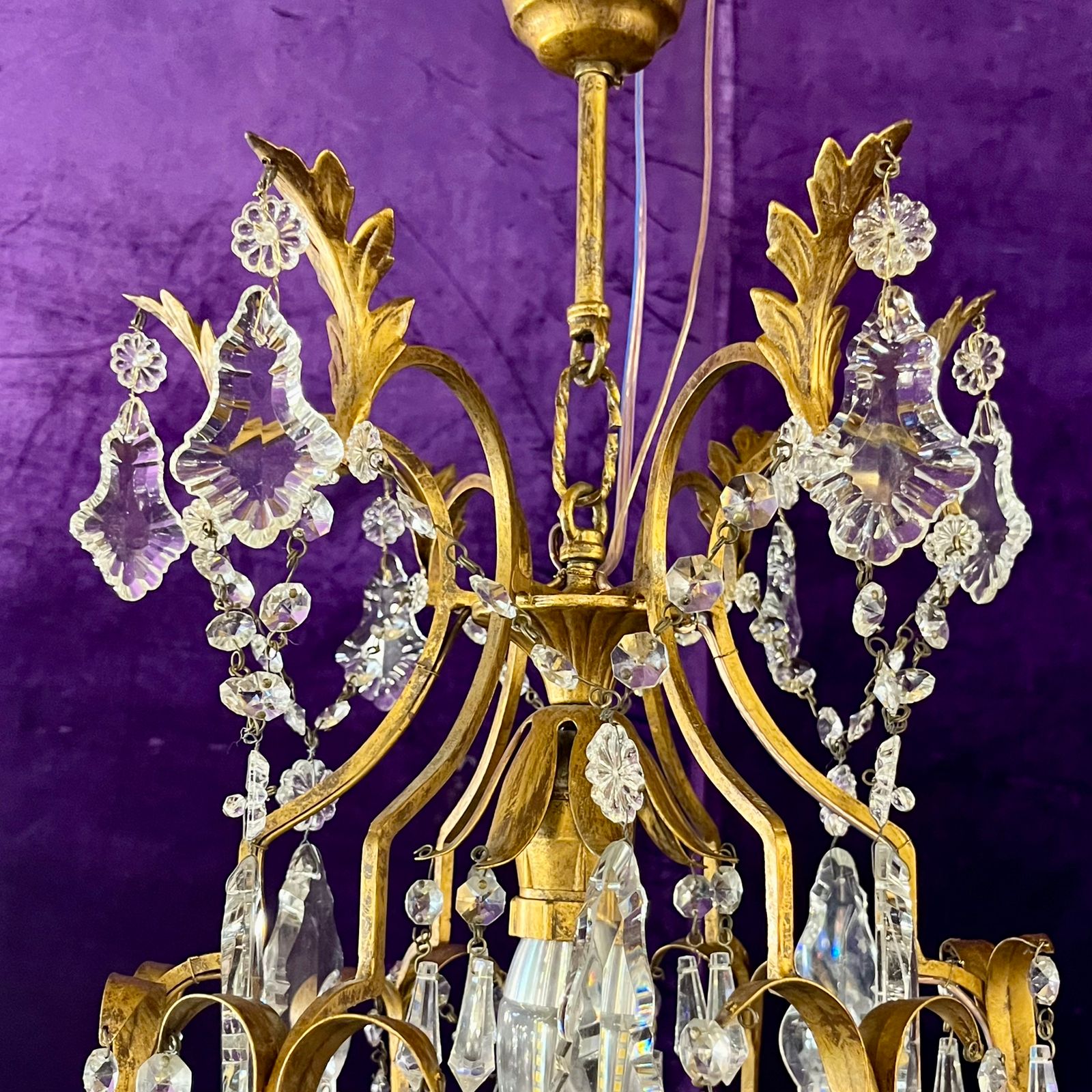 Antique Gilt Metal & Crystal Chandelier, c.1900