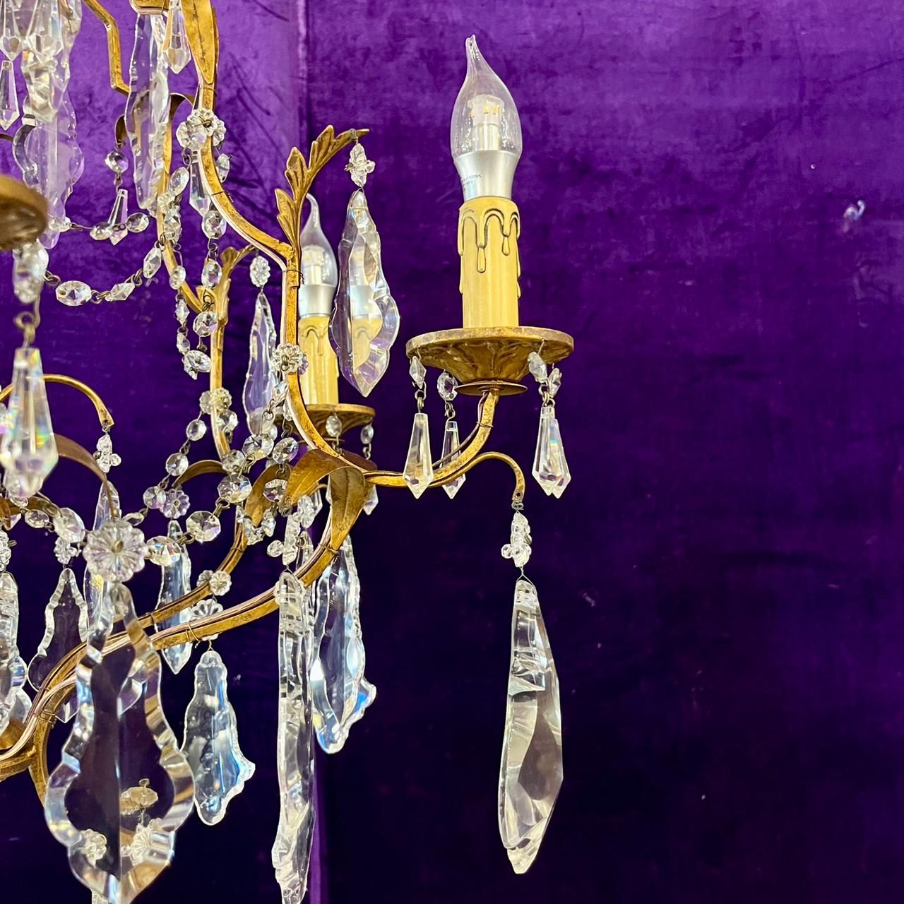 Antique Gilt Metal & Crystal Chandelier, c.1900