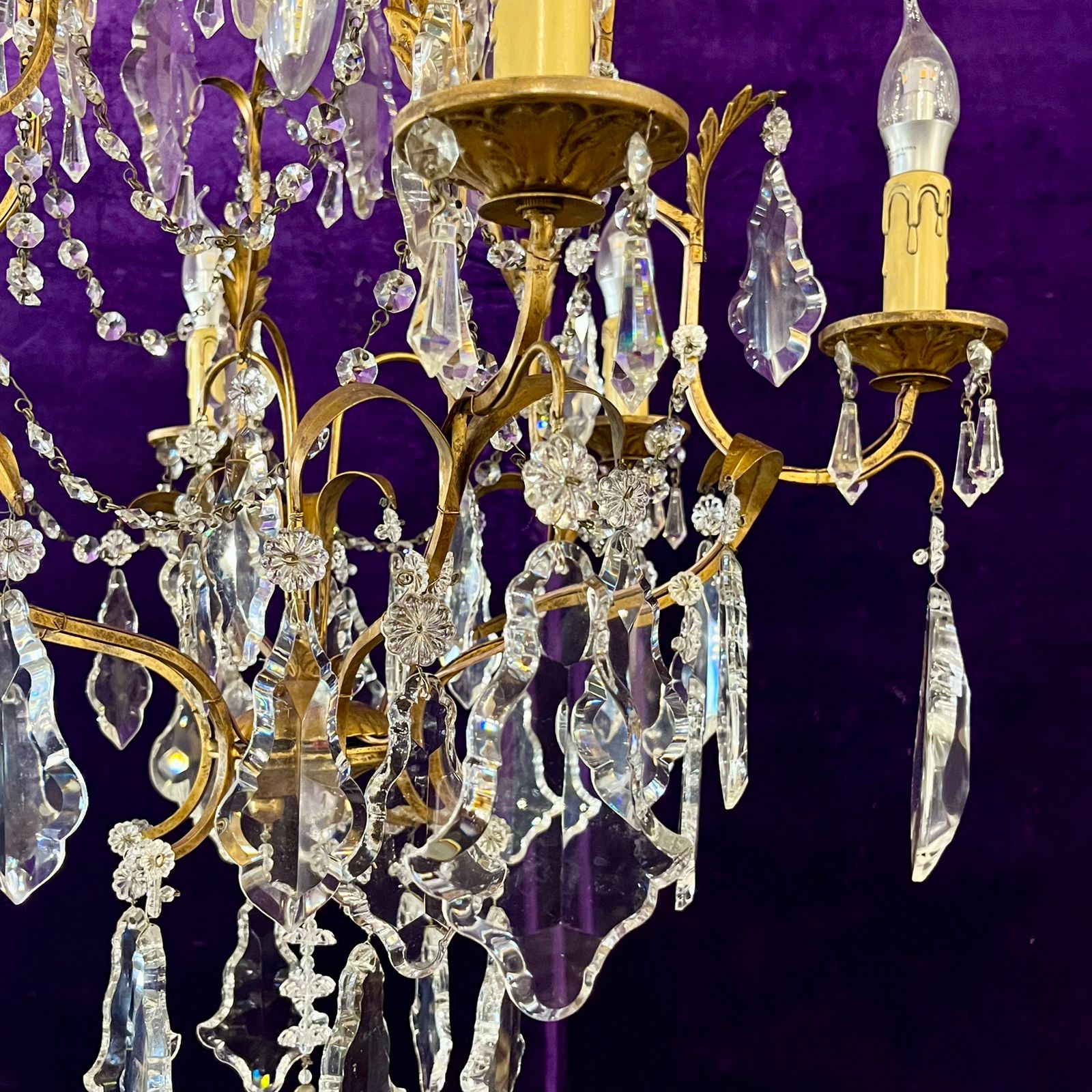 Antique Gilt Metal & Crystal Chandelier, c.1900